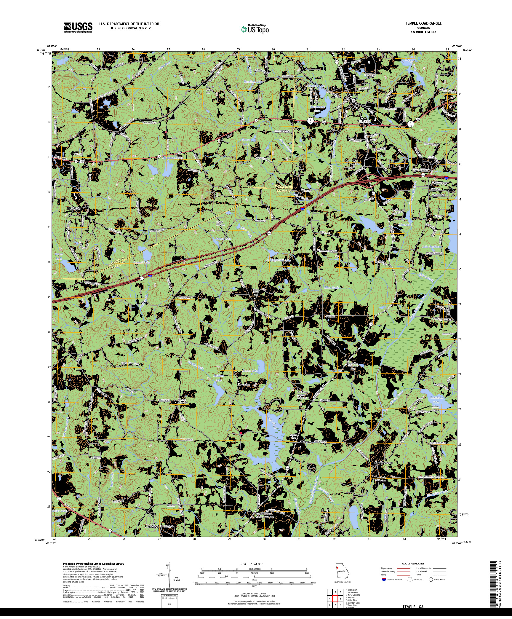 US TOPO 7.5-MINUTE MAP FOR TEMPLE, GA