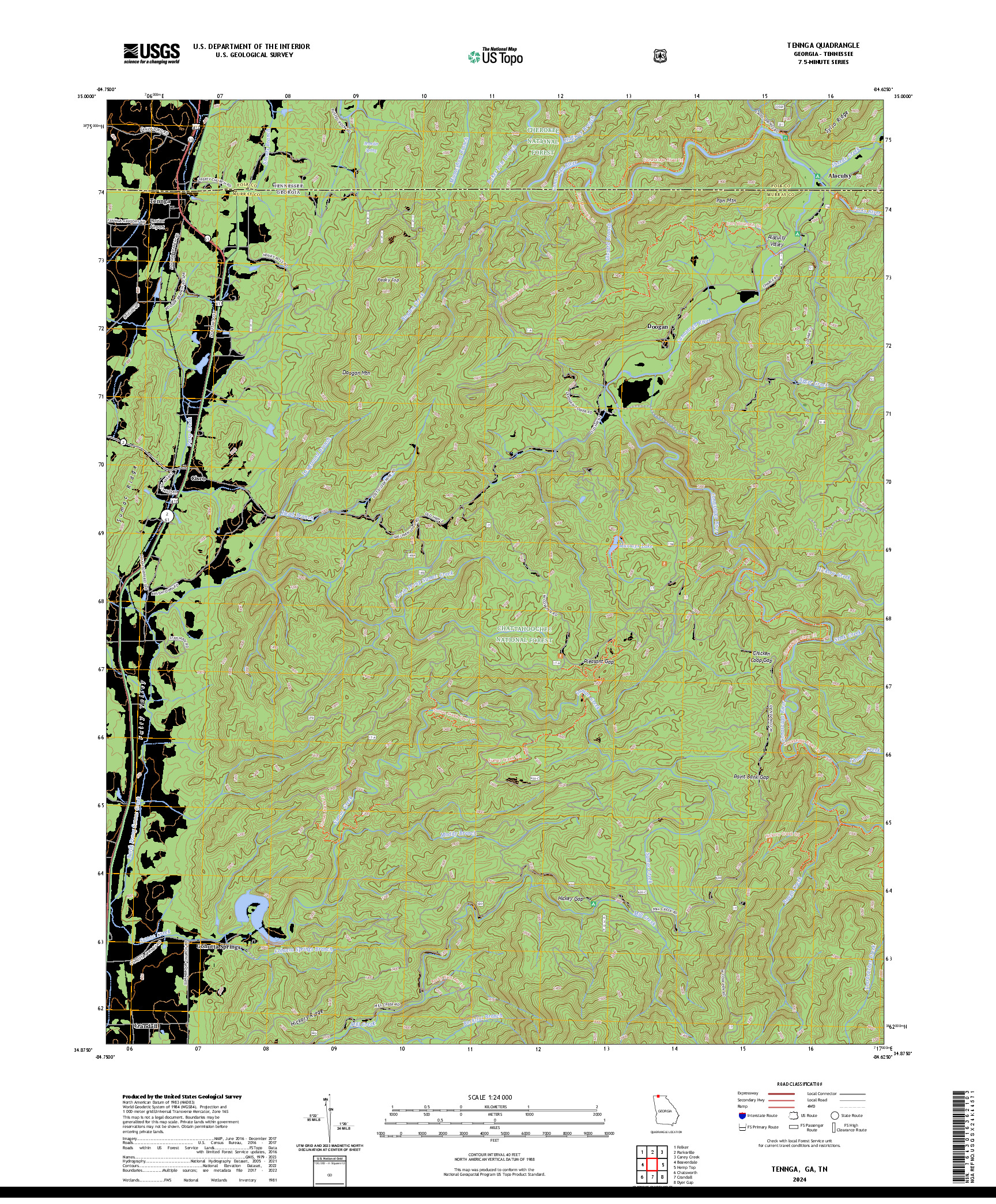 US TOPO 7.5-MINUTE MAP FOR TENNGA, GA,TN