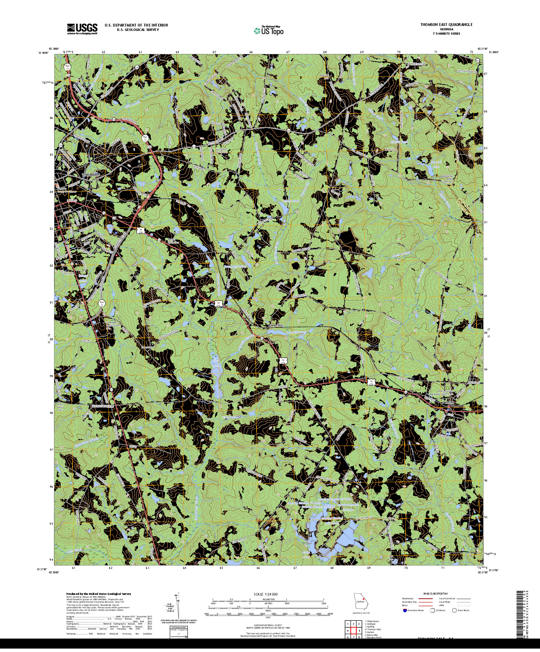 US TOPO 7.5-MINUTE MAP FOR THOMSON EAST, GA