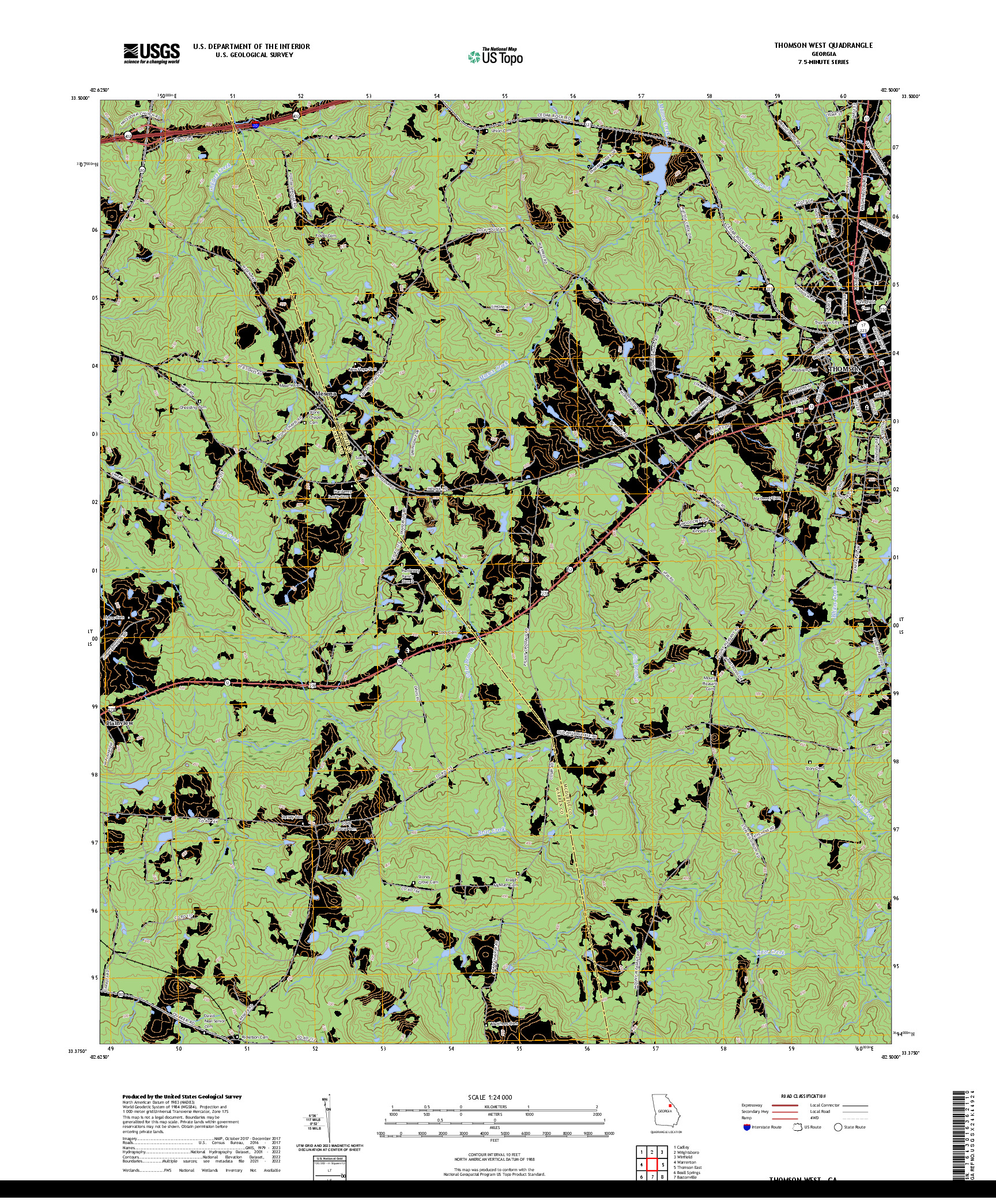 US TOPO 7.5-MINUTE MAP FOR THOMSON WEST, GA