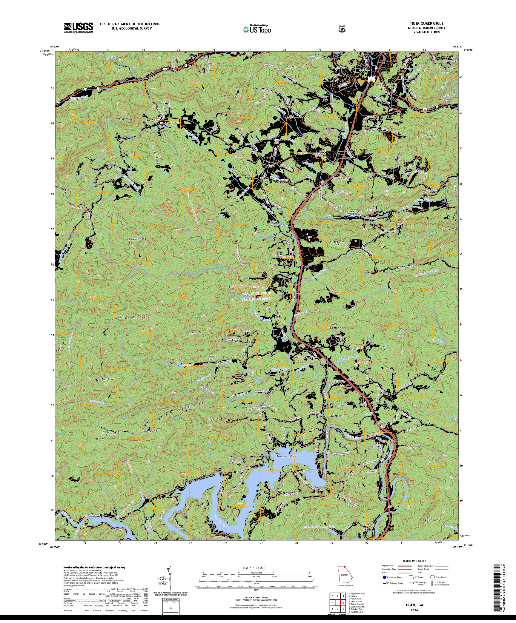 US TOPO 7.5-MINUTE MAP FOR TIGER, GA