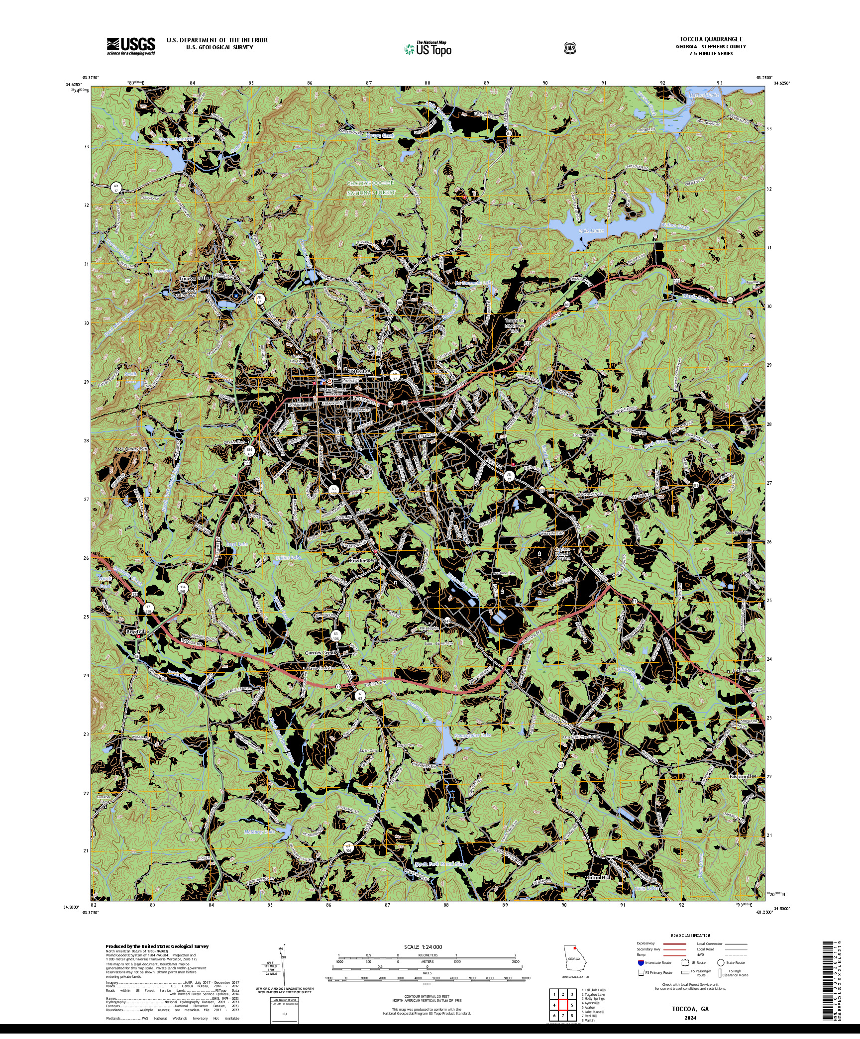US TOPO 7.5-MINUTE MAP FOR TOCCOA, GA