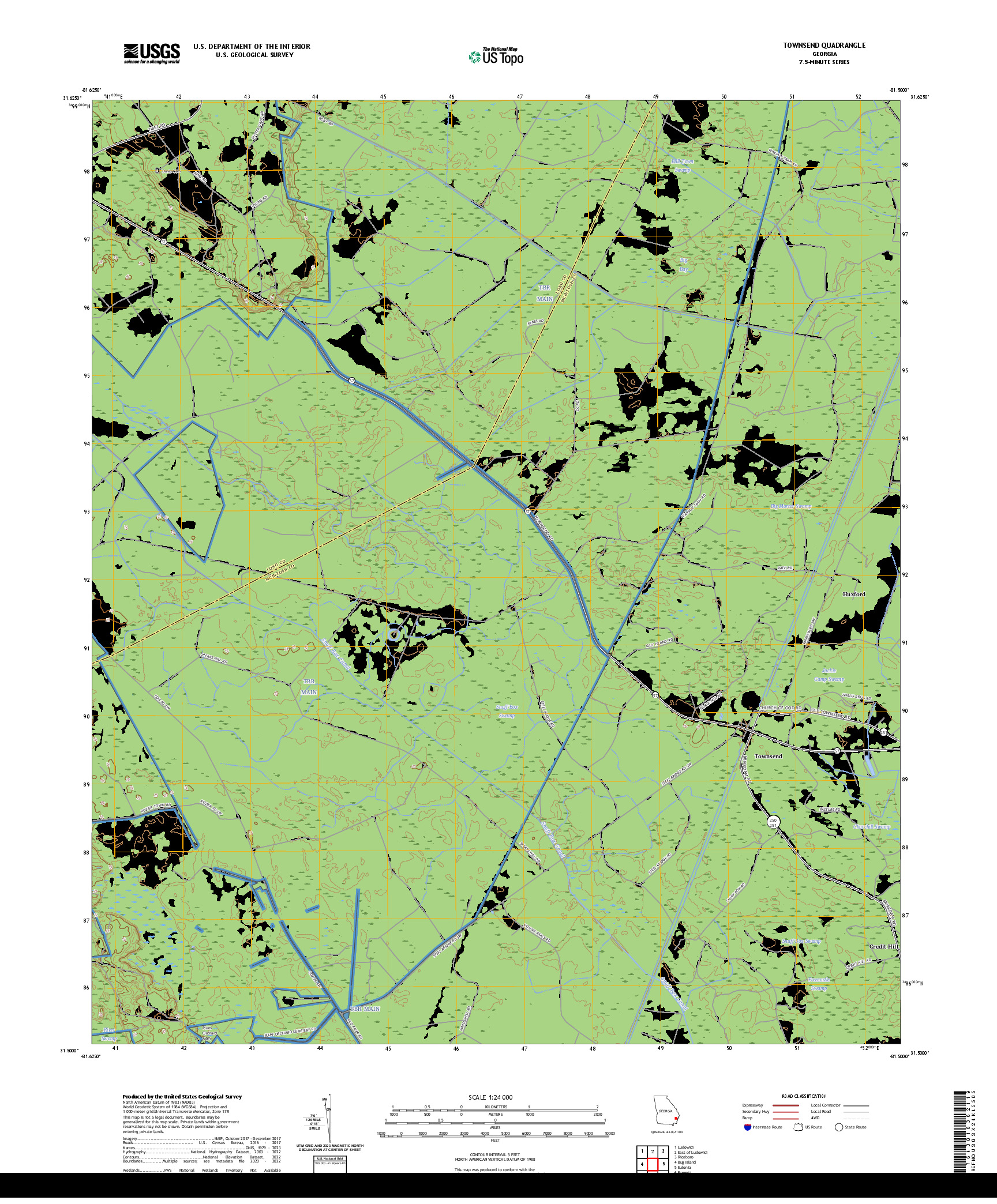 US TOPO 7.5-MINUTE MAP FOR TOWNSEND, GA