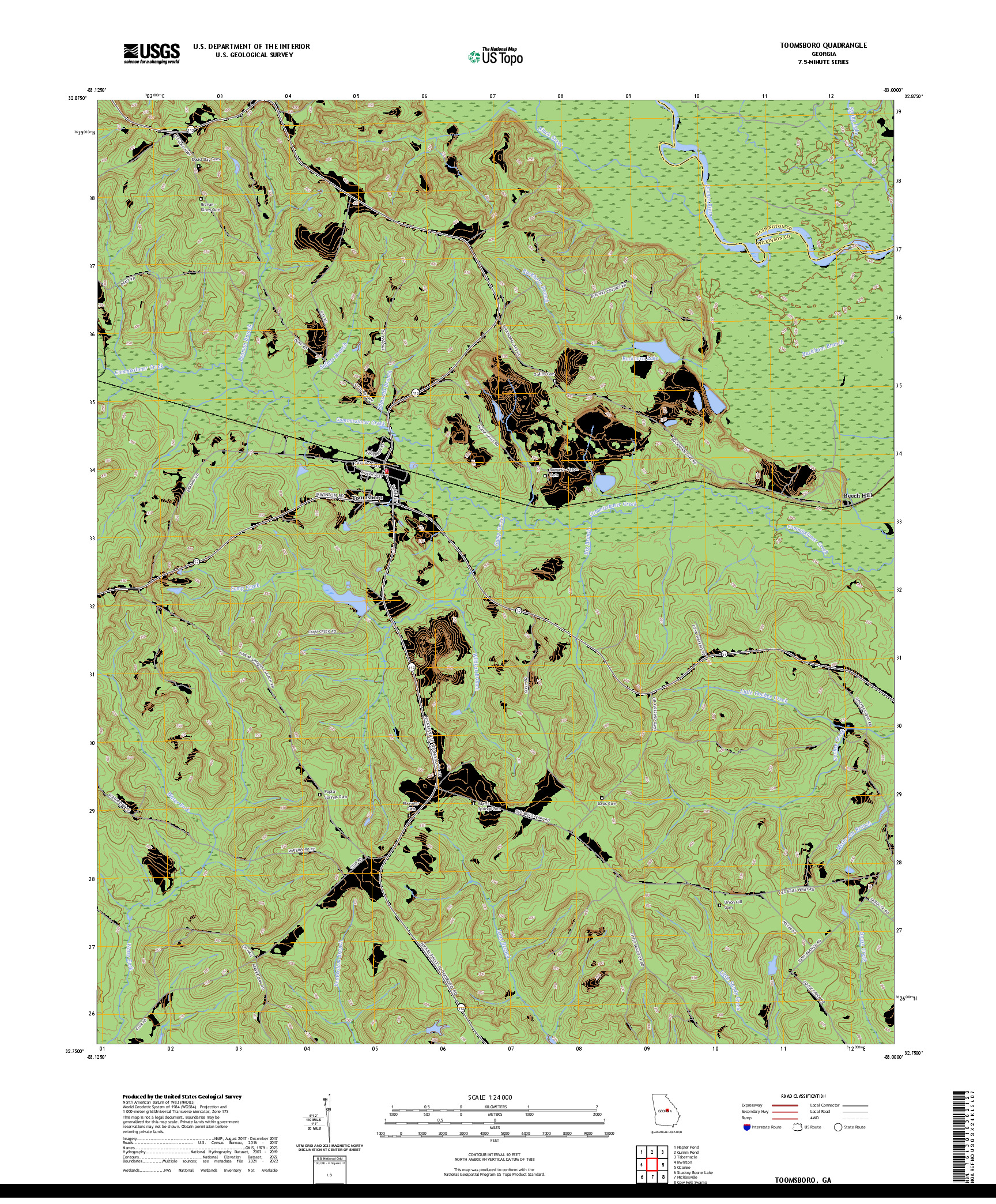 US TOPO 7.5-MINUTE MAP FOR TOOMSBORO, GA
