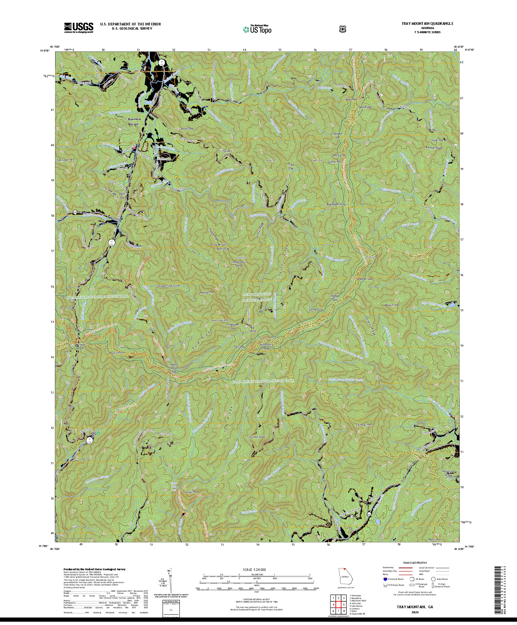 US TOPO 7.5-MINUTE MAP FOR TRAY MOUNTAIN, GA