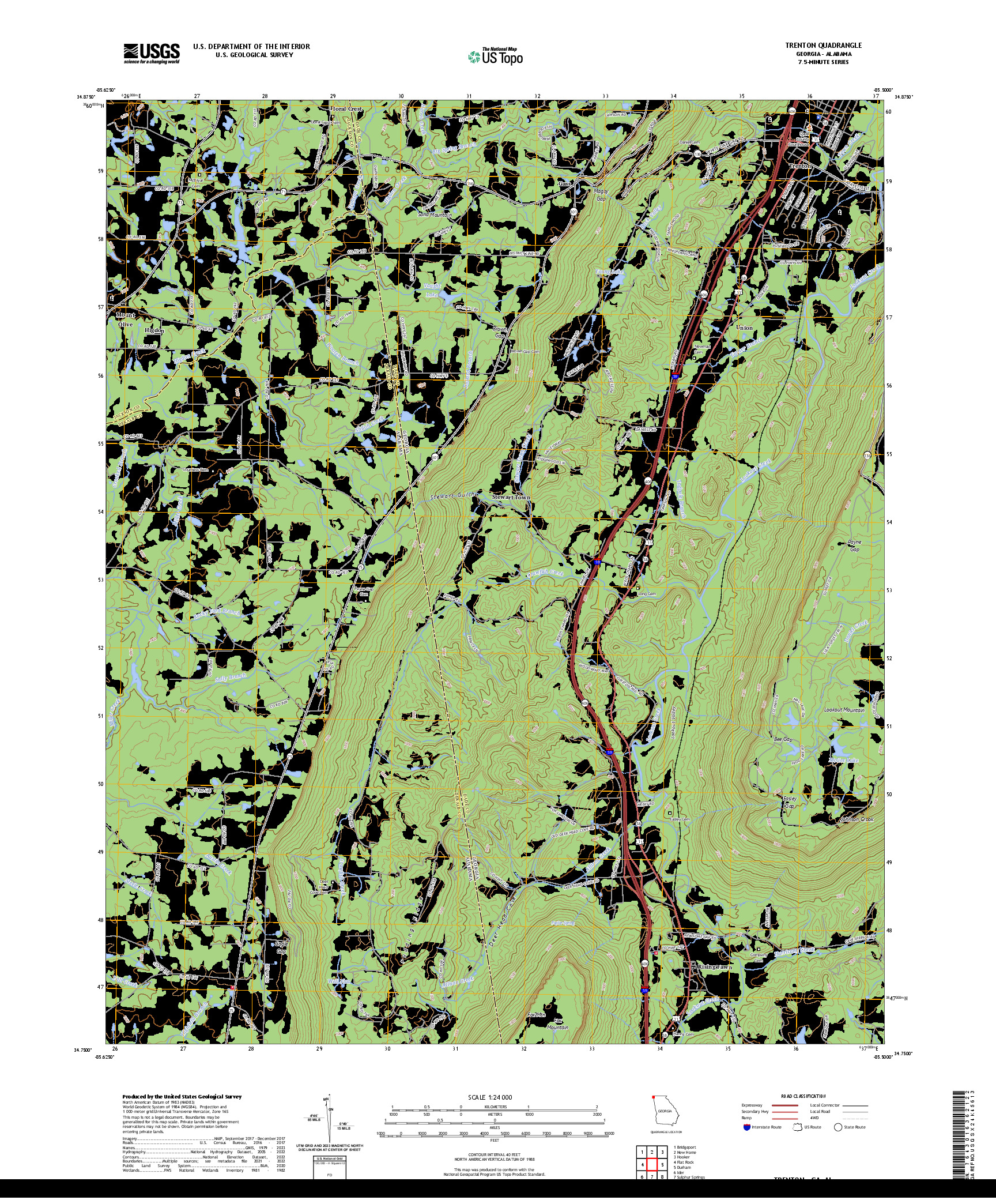 US TOPO 7.5-MINUTE MAP FOR TRENTON, GA,AL