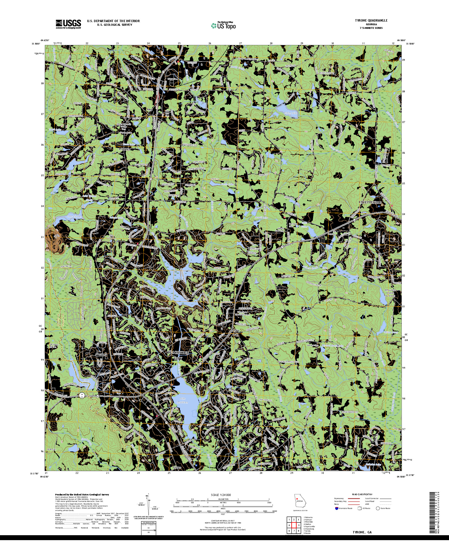 US TOPO 7.5-MINUTE MAP FOR TYRONE, GA