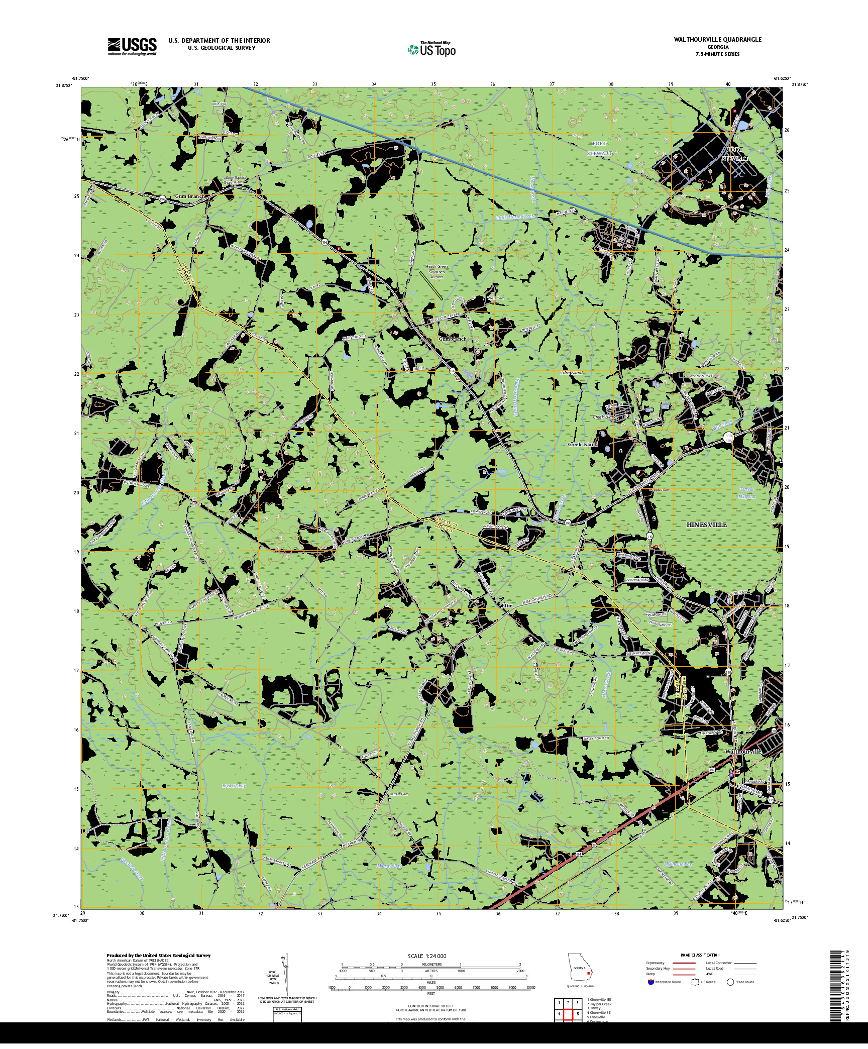 US TOPO 7.5-MINUTE MAP FOR WALTHOURVILLE, GA