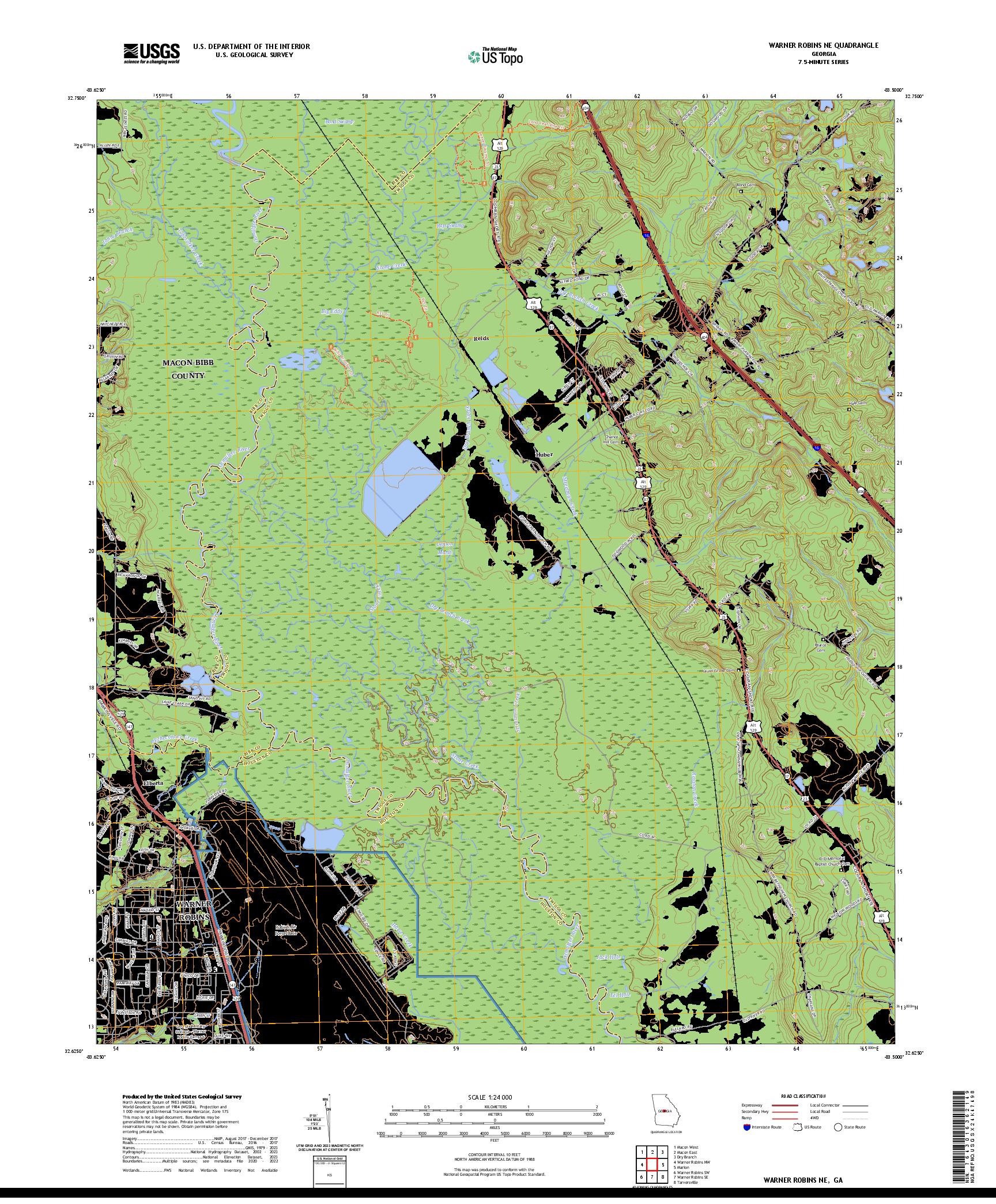 US TOPO 7.5-MINUTE MAP FOR WARNER ROBINS NE, GA