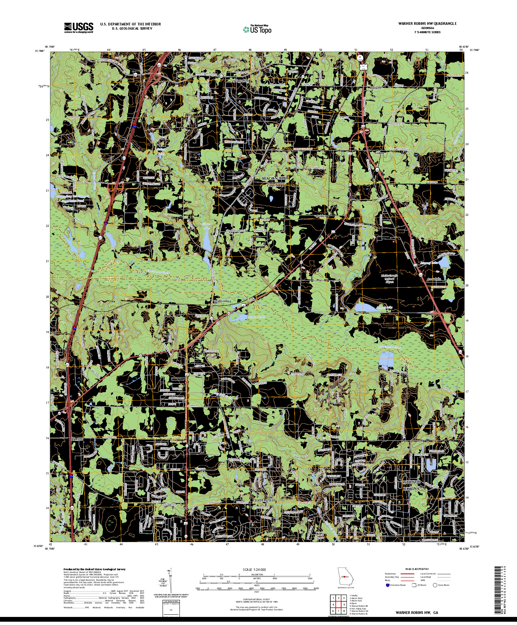 US TOPO 7.5-MINUTE MAP FOR WARNER ROBINS NW, GA