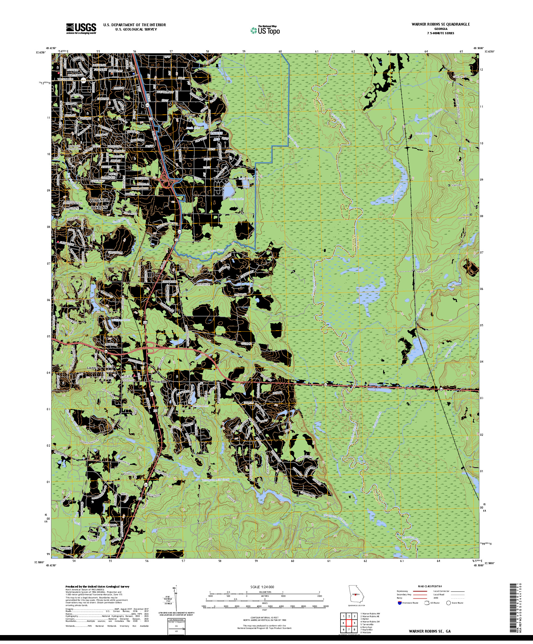 US TOPO 7.5-MINUTE MAP FOR WARNER ROBINS SE, GA