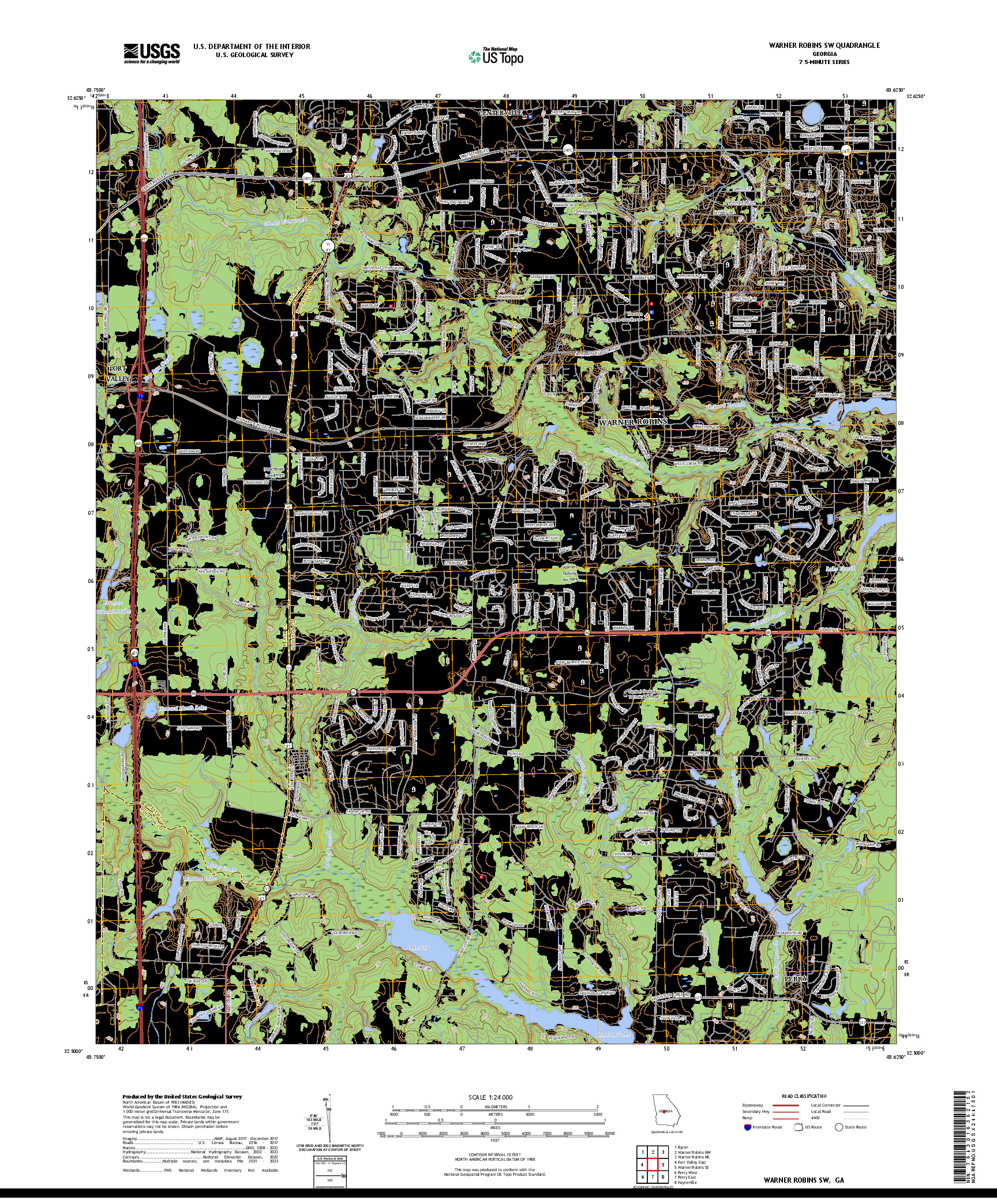 US TOPO 7.5-MINUTE MAP FOR WARNER ROBINS SW, GA