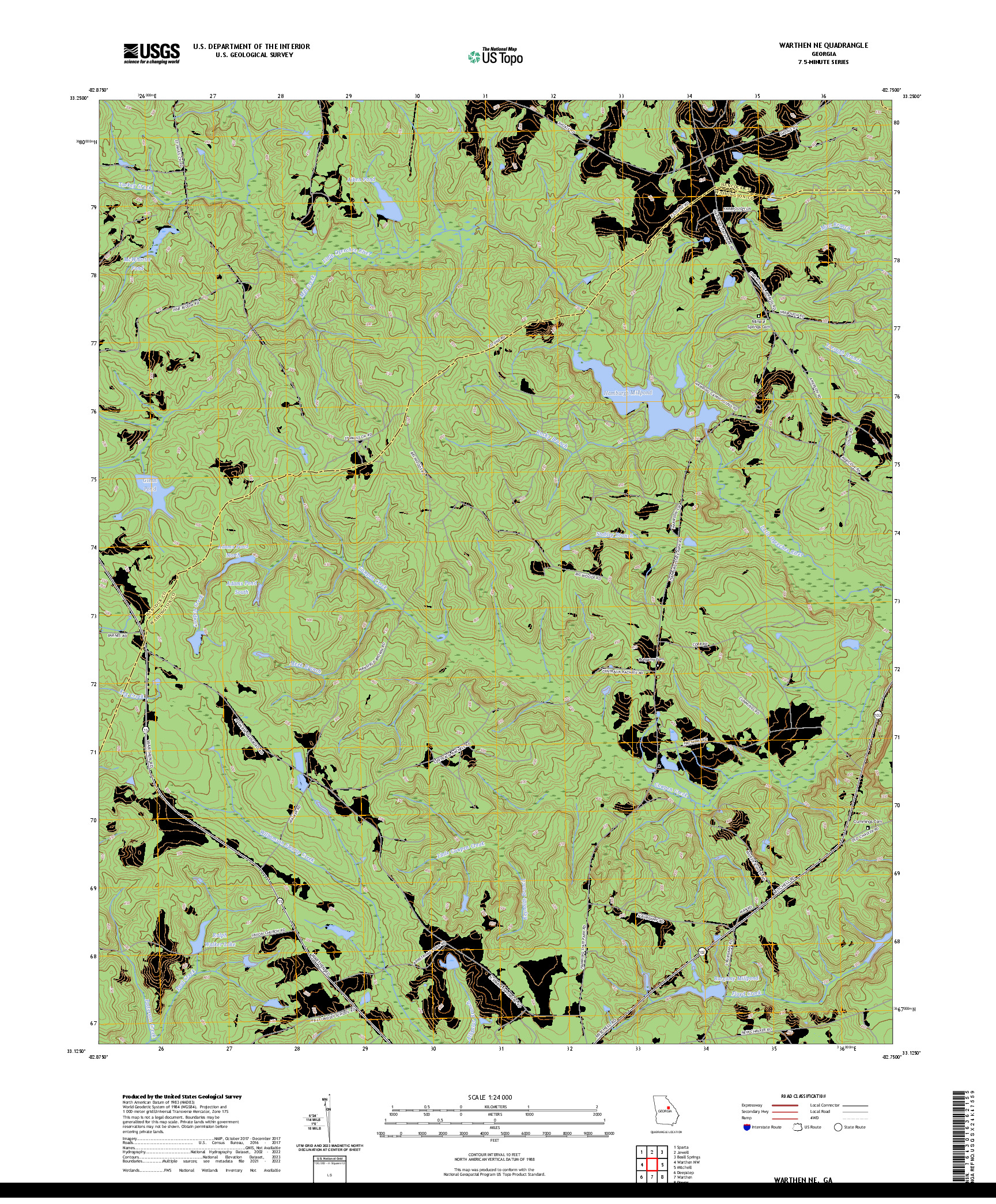 US TOPO 7.5-MINUTE MAP FOR WARTHEN NE, GA