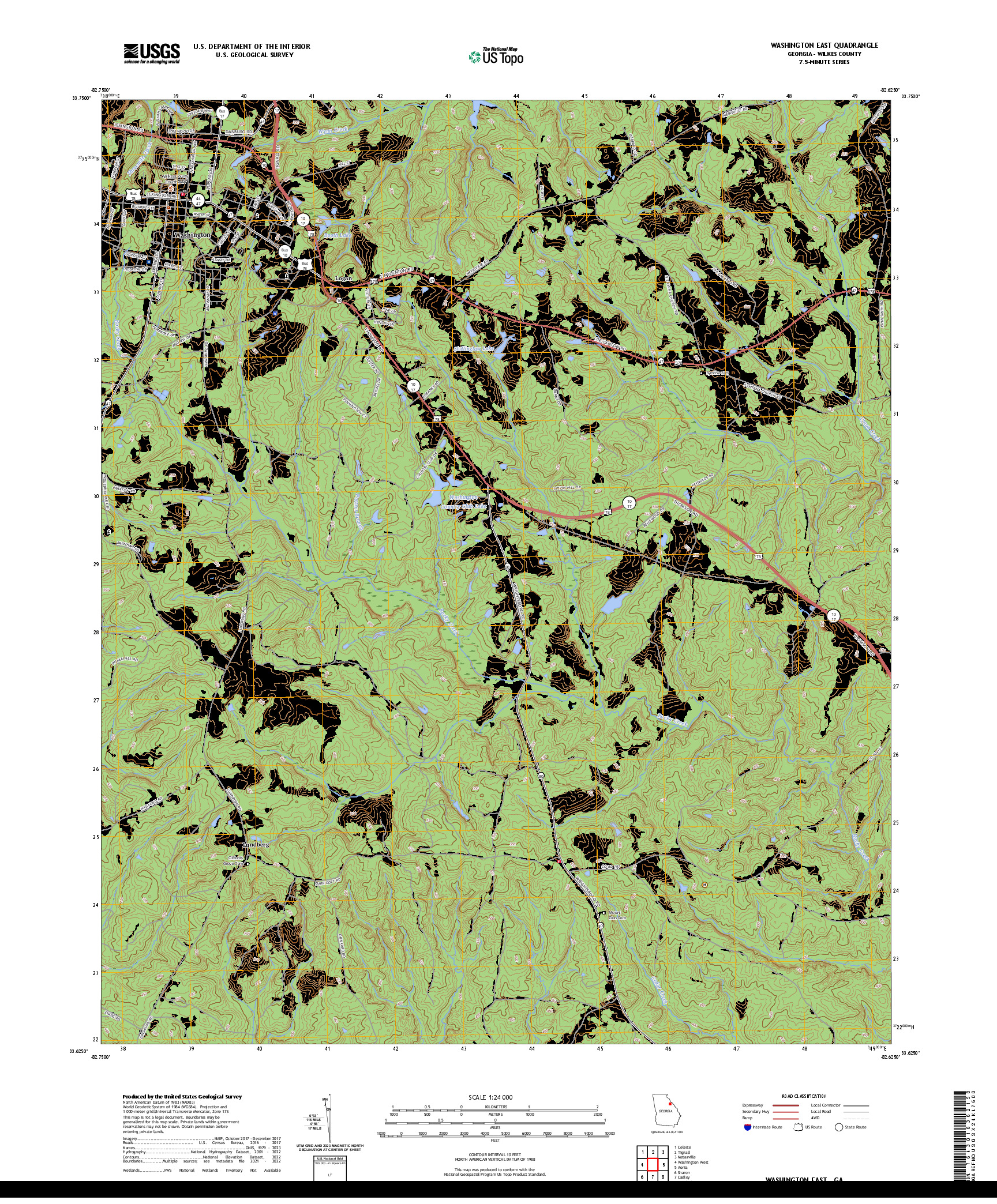 US TOPO 7.5-MINUTE MAP FOR WASHINGTON EAST, GA