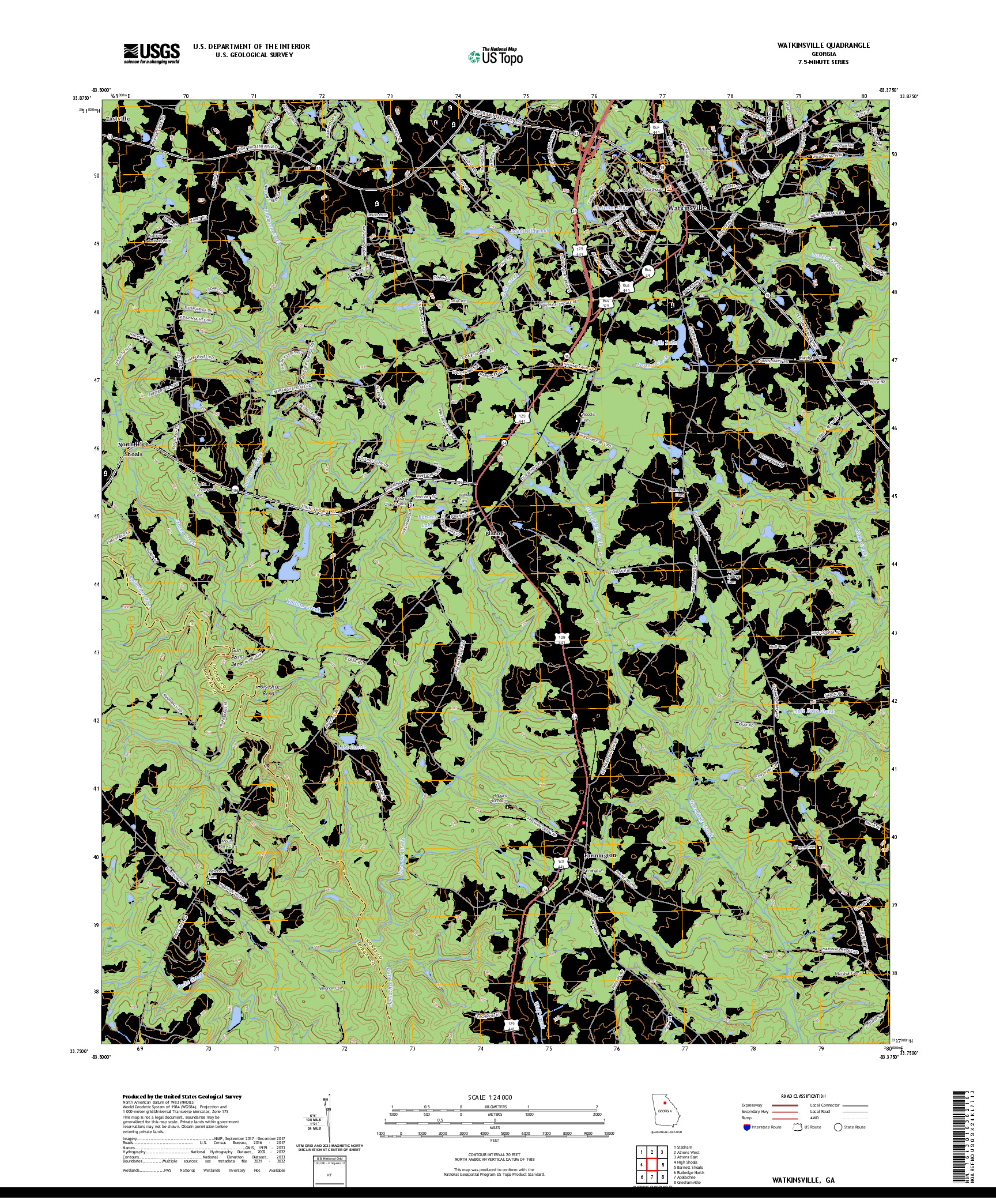 US TOPO 7.5-MINUTE MAP FOR WATKINSVILLE, GA