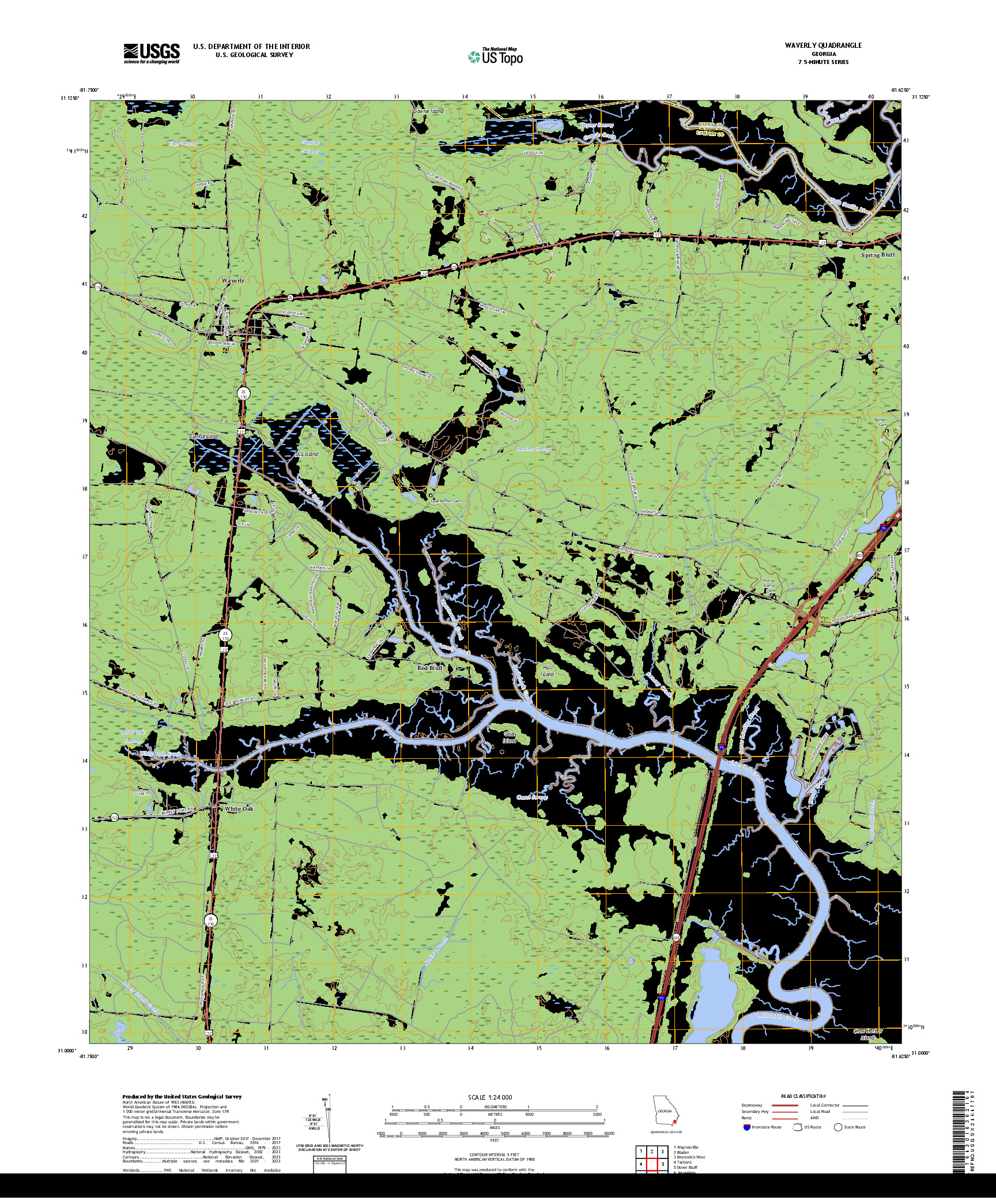 US TOPO 7.5-MINUTE MAP FOR WAVERLY, GA