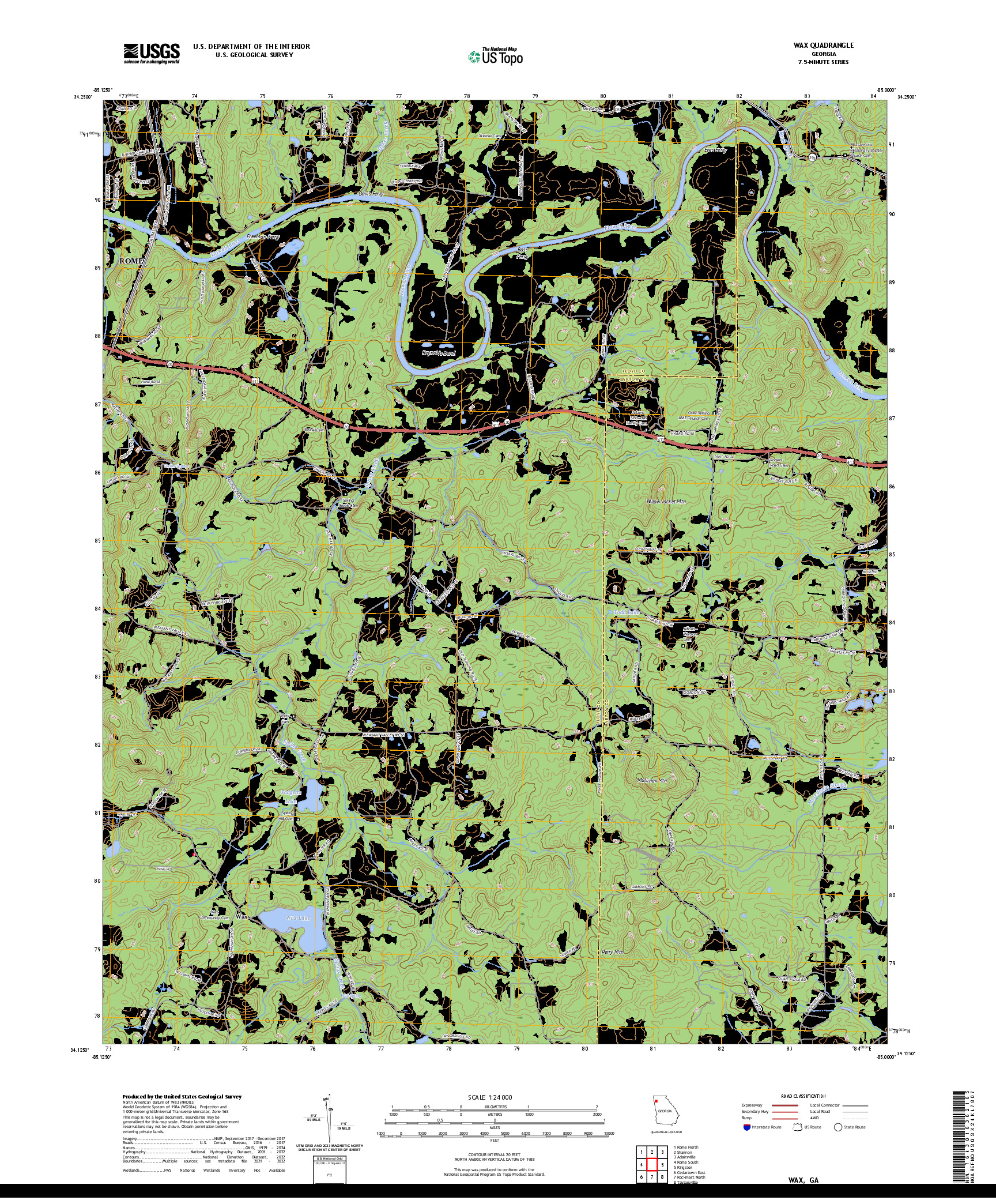 US TOPO 7.5-MINUTE MAP FOR WAX, GA