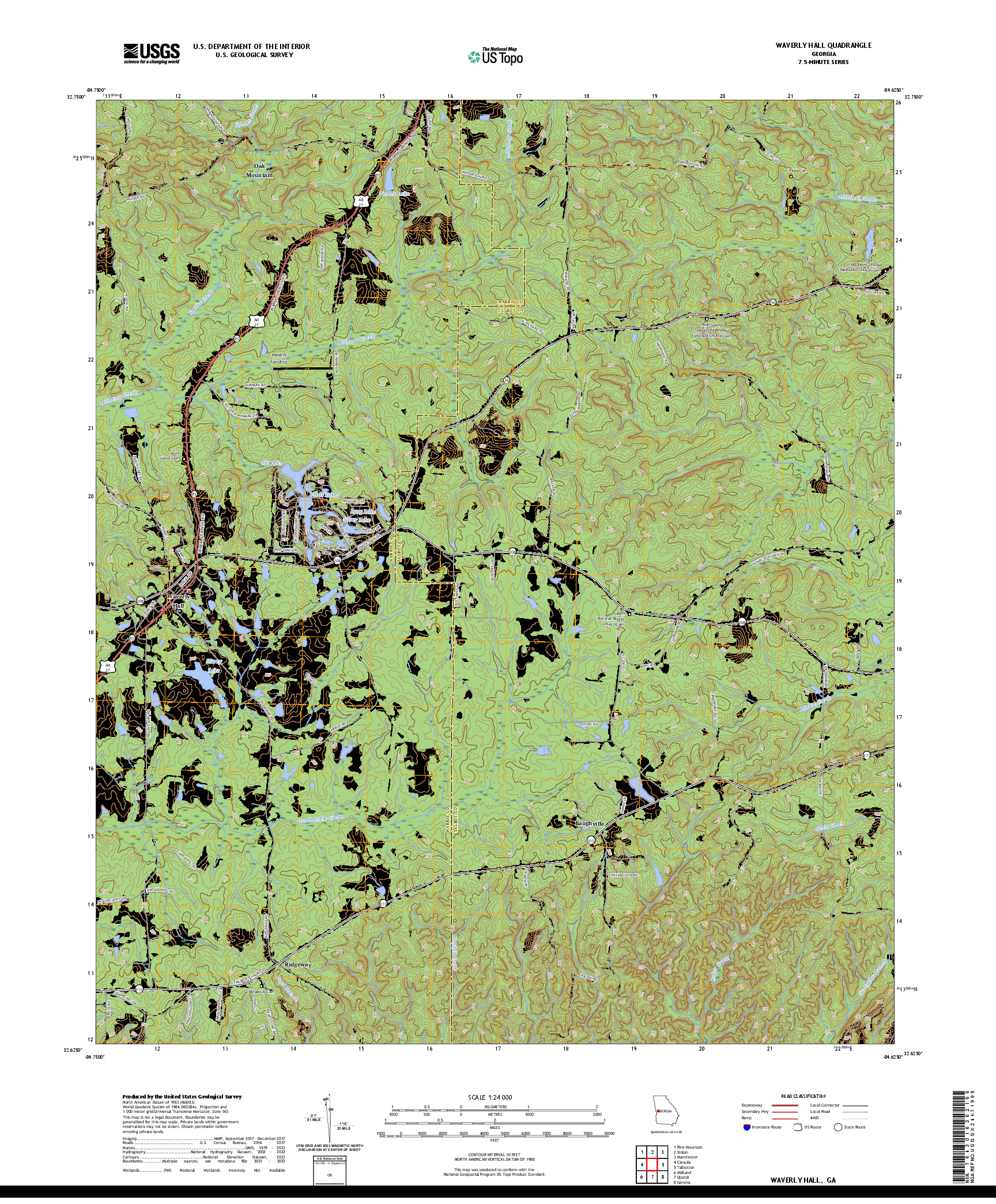 US TOPO 7.5-MINUTE MAP FOR WAVERLY HALL, GA