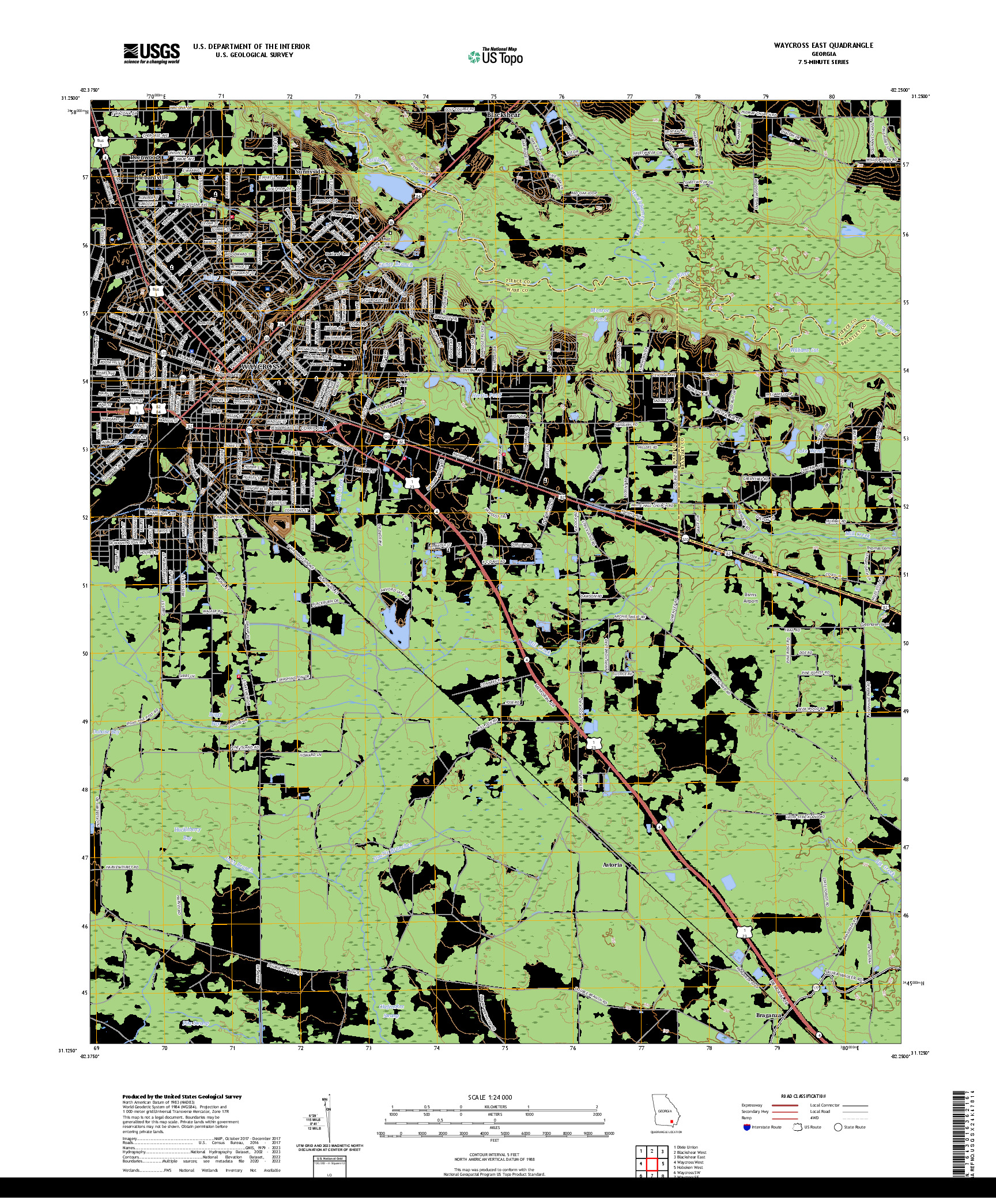 US TOPO 7.5-MINUTE MAP FOR WAYCROSS EAST, GA
