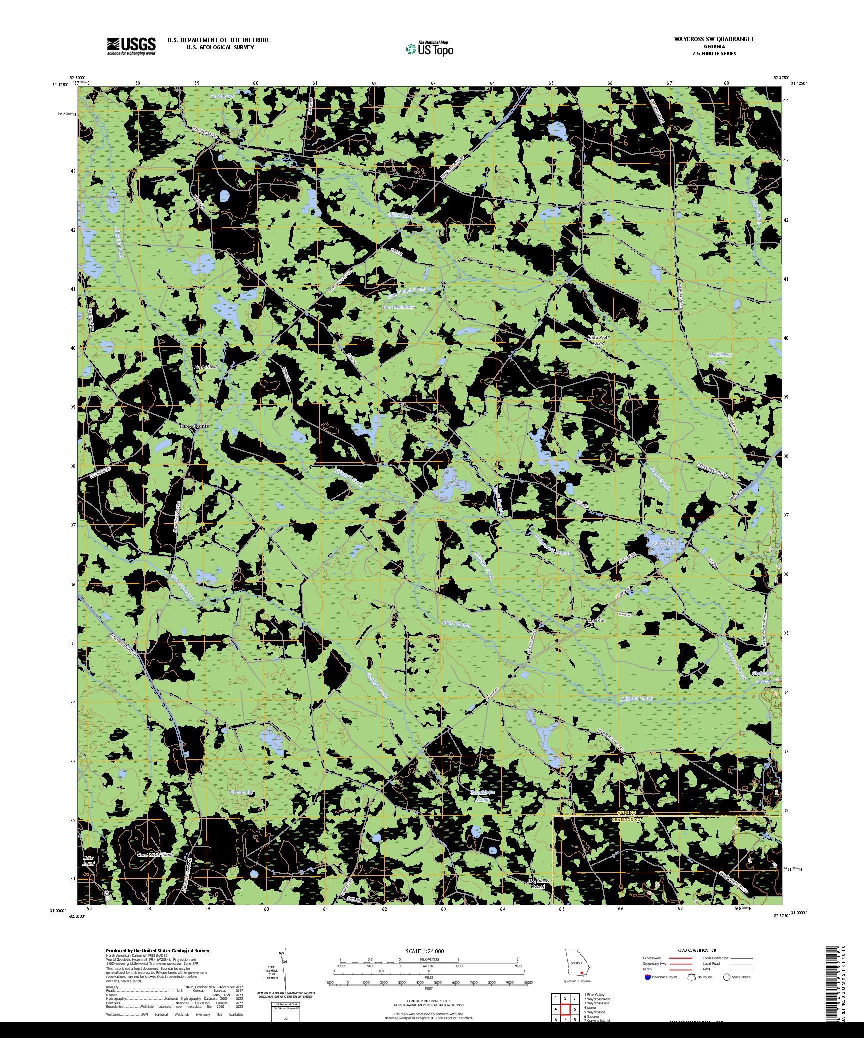 US TOPO 7.5-MINUTE MAP FOR WAYCROSS SW, GA