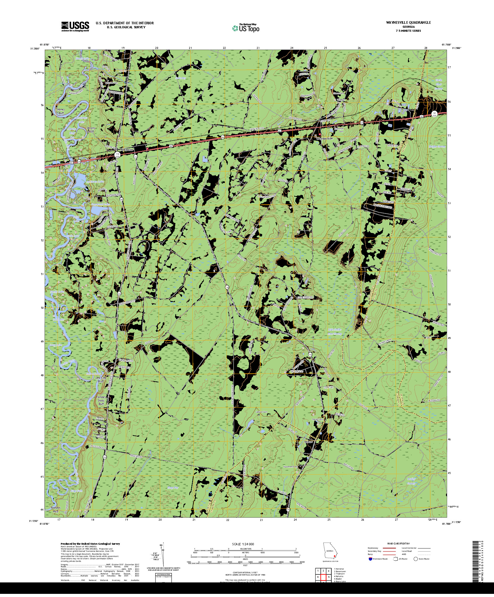 US TOPO 7.5-MINUTE MAP FOR WAYNESVILLE, GA