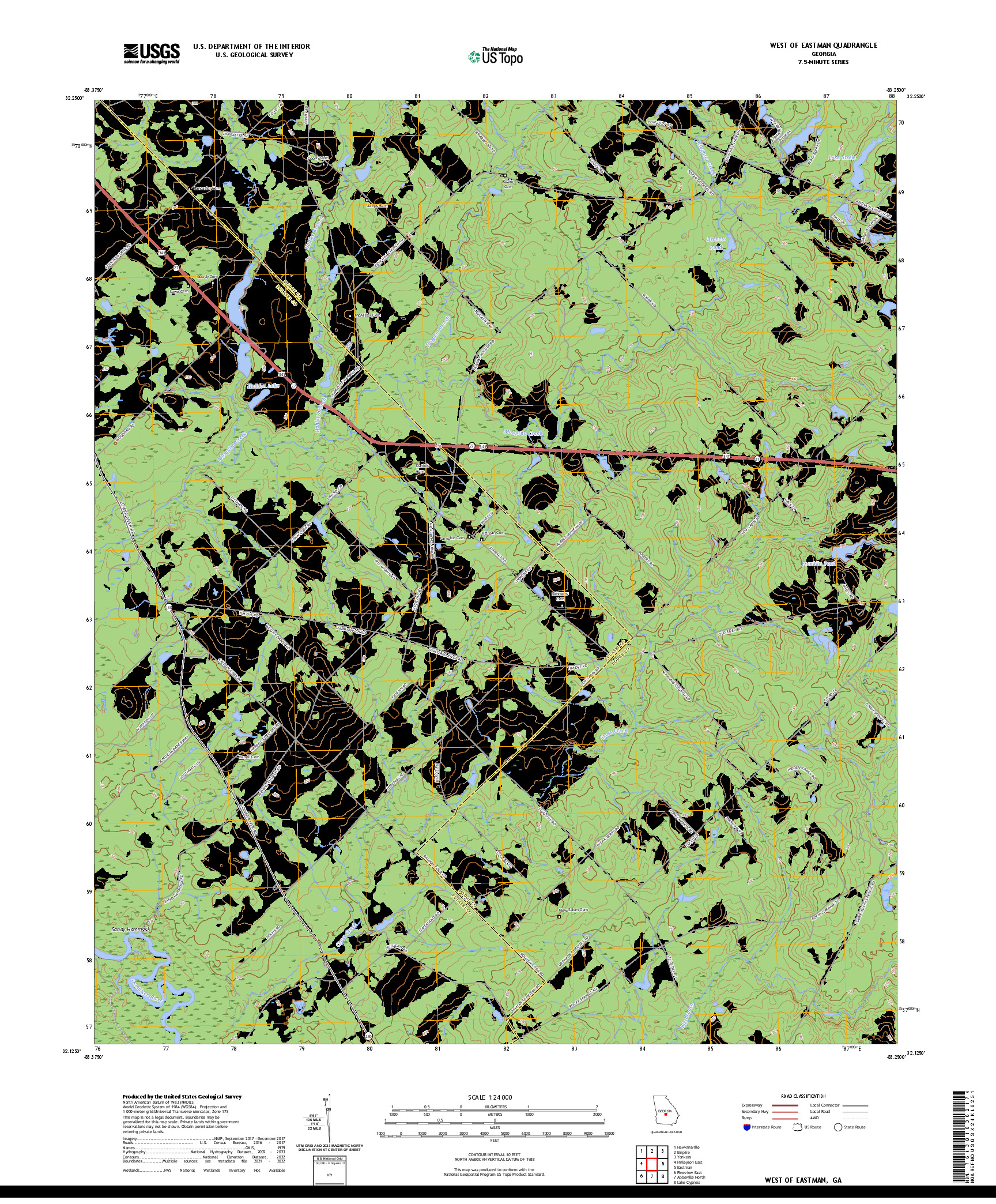 US TOPO 7.5-MINUTE MAP FOR WEST OF EASTMAN, GA