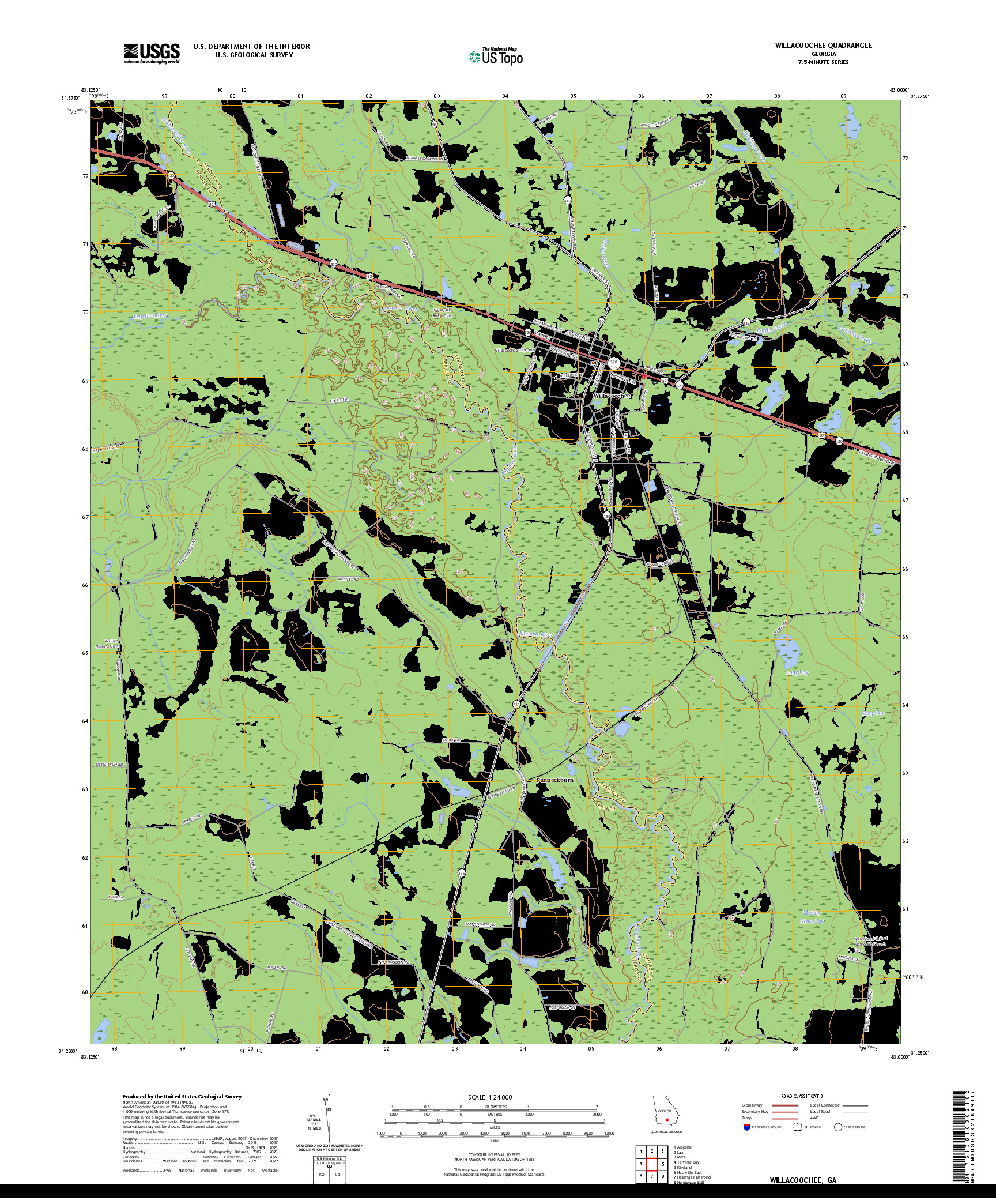 US TOPO 7.5-MINUTE MAP FOR WILLACOOCHEE, GA