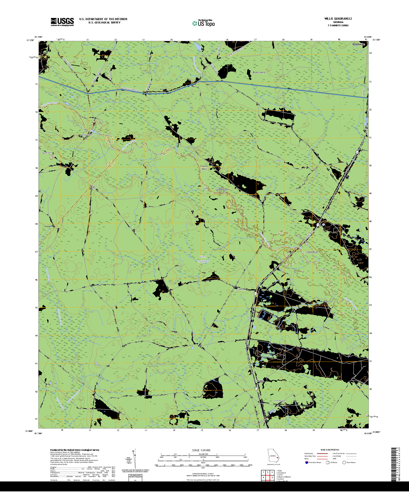 US TOPO 7.5-MINUTE MAP FOR WILLIE, GA