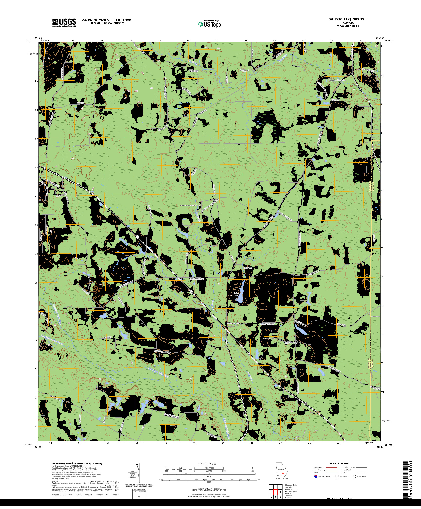 US TOPO 7.5-MINUTE MAP FOR WILSONVILLE, GA