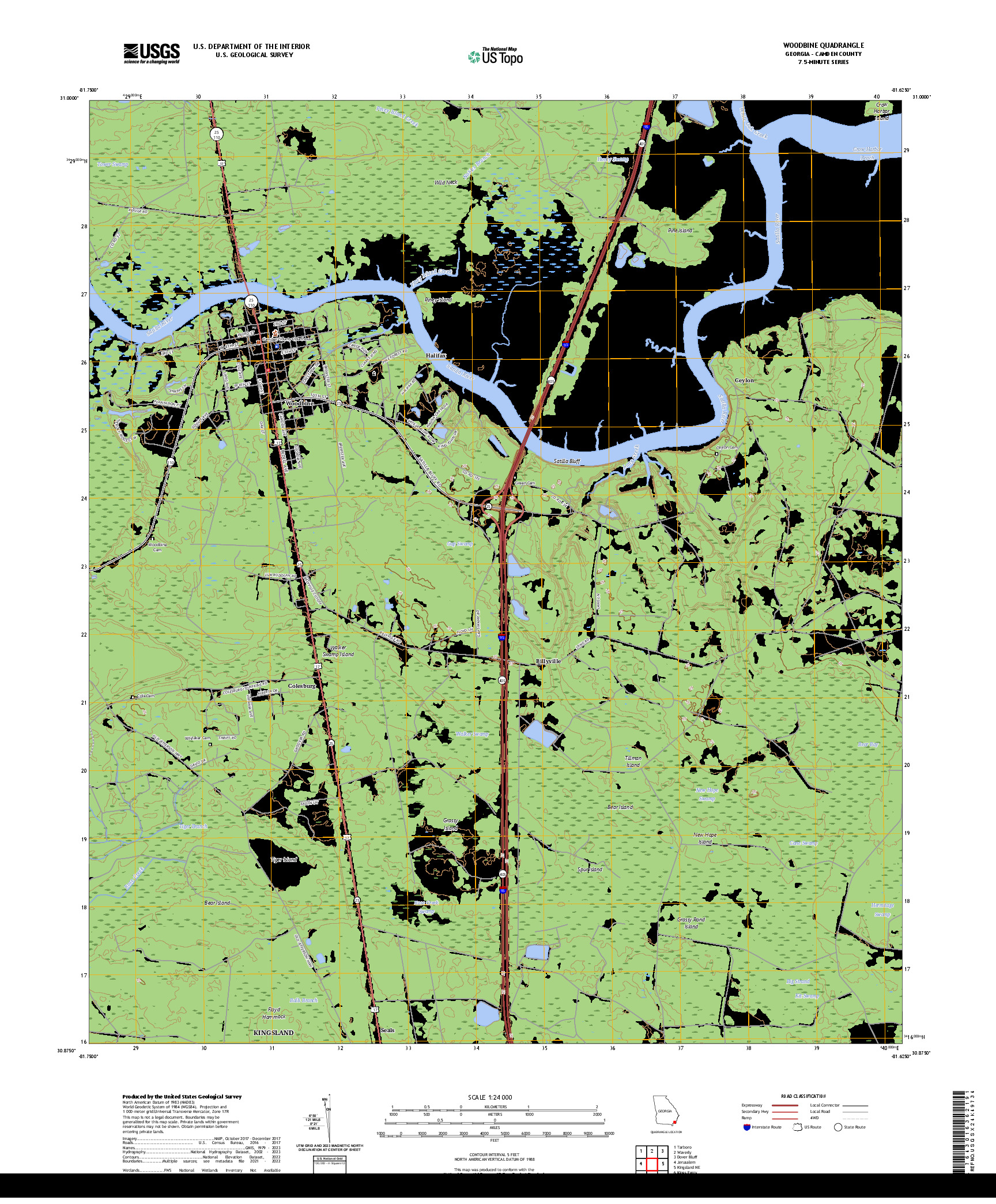US TOPO 7.5-MINUTE MAP FOR WOODBINE, GA