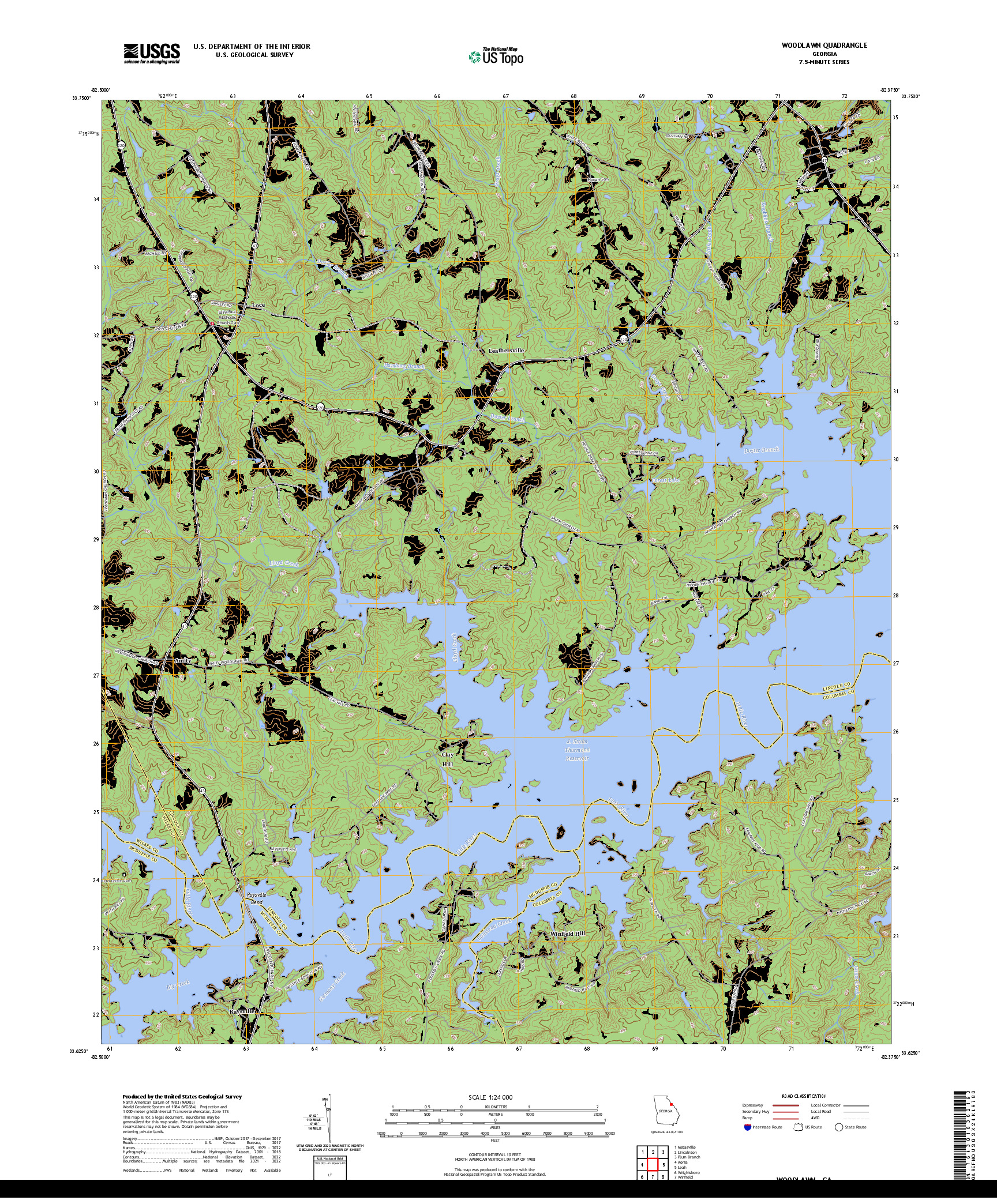 US TOPO 7.5-MINUTE MAP FOR WOODLAWN, GA