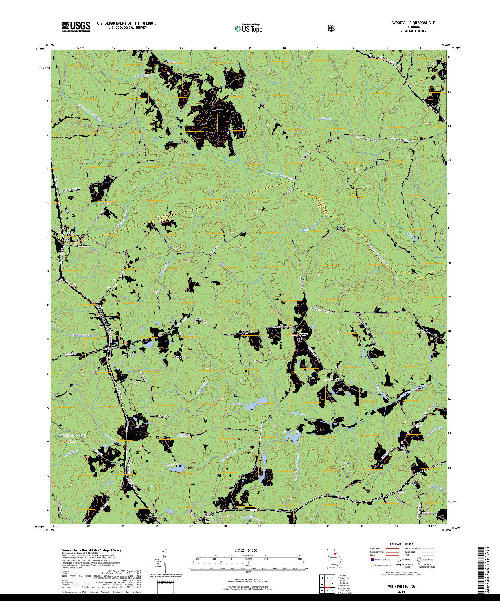 US TOPO 7.5-MINUTE MAP FOR WOODVILLE, GA