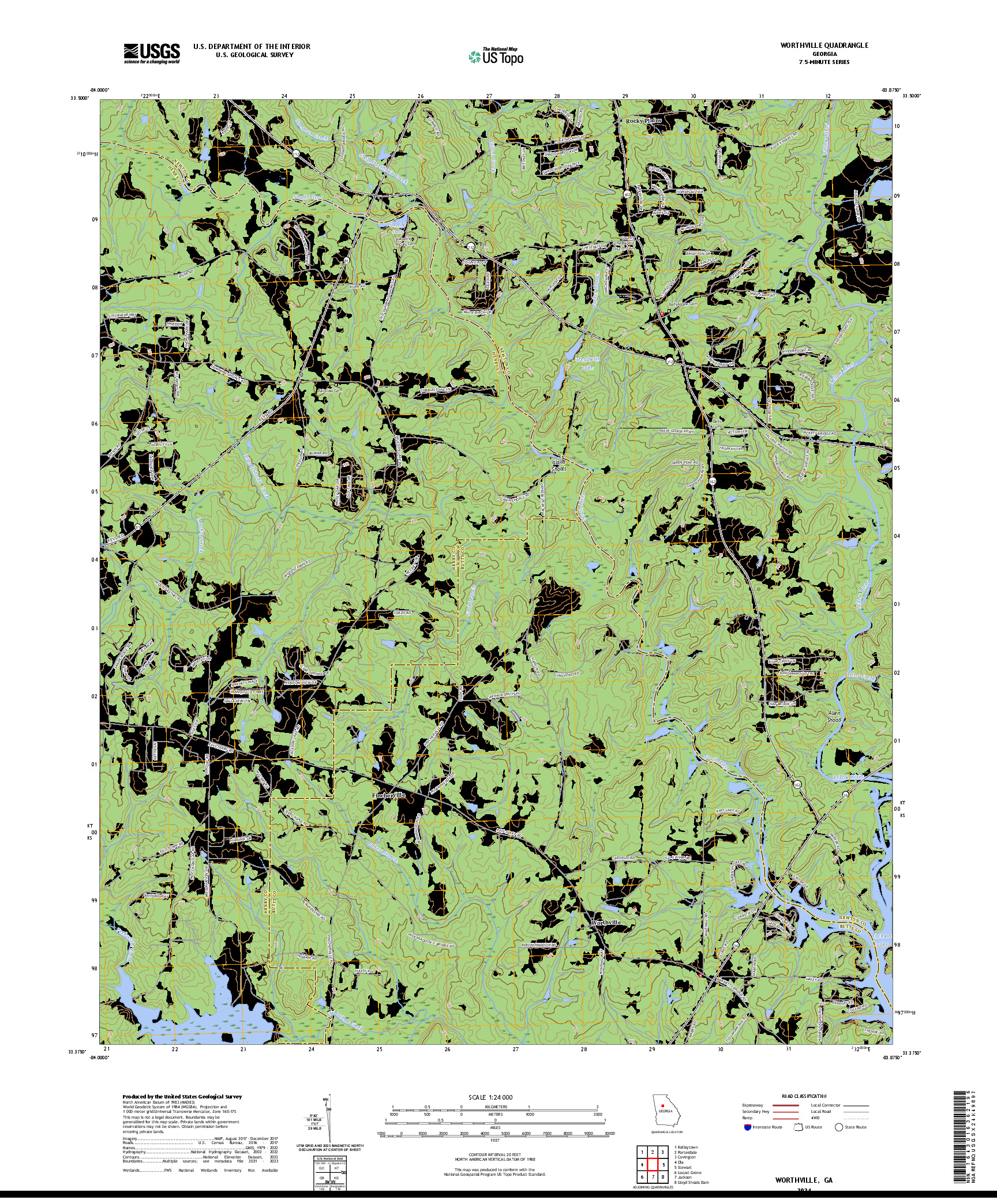 US TOPO 7.5-MINUTE MAP FOR WORTHVILLE, GA