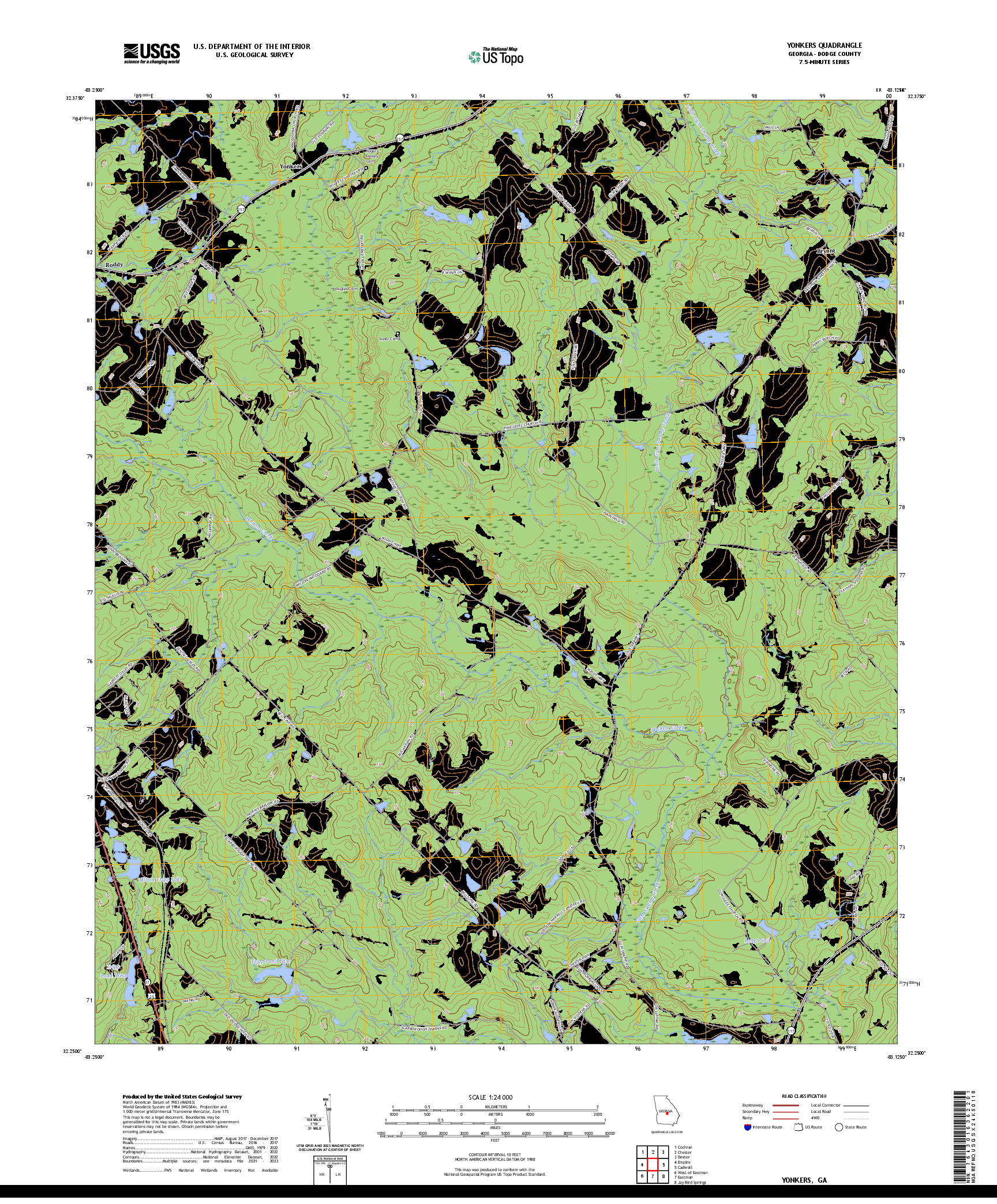 US TOPO 7.5-MINUTE MAP FOR YONKERS, GA