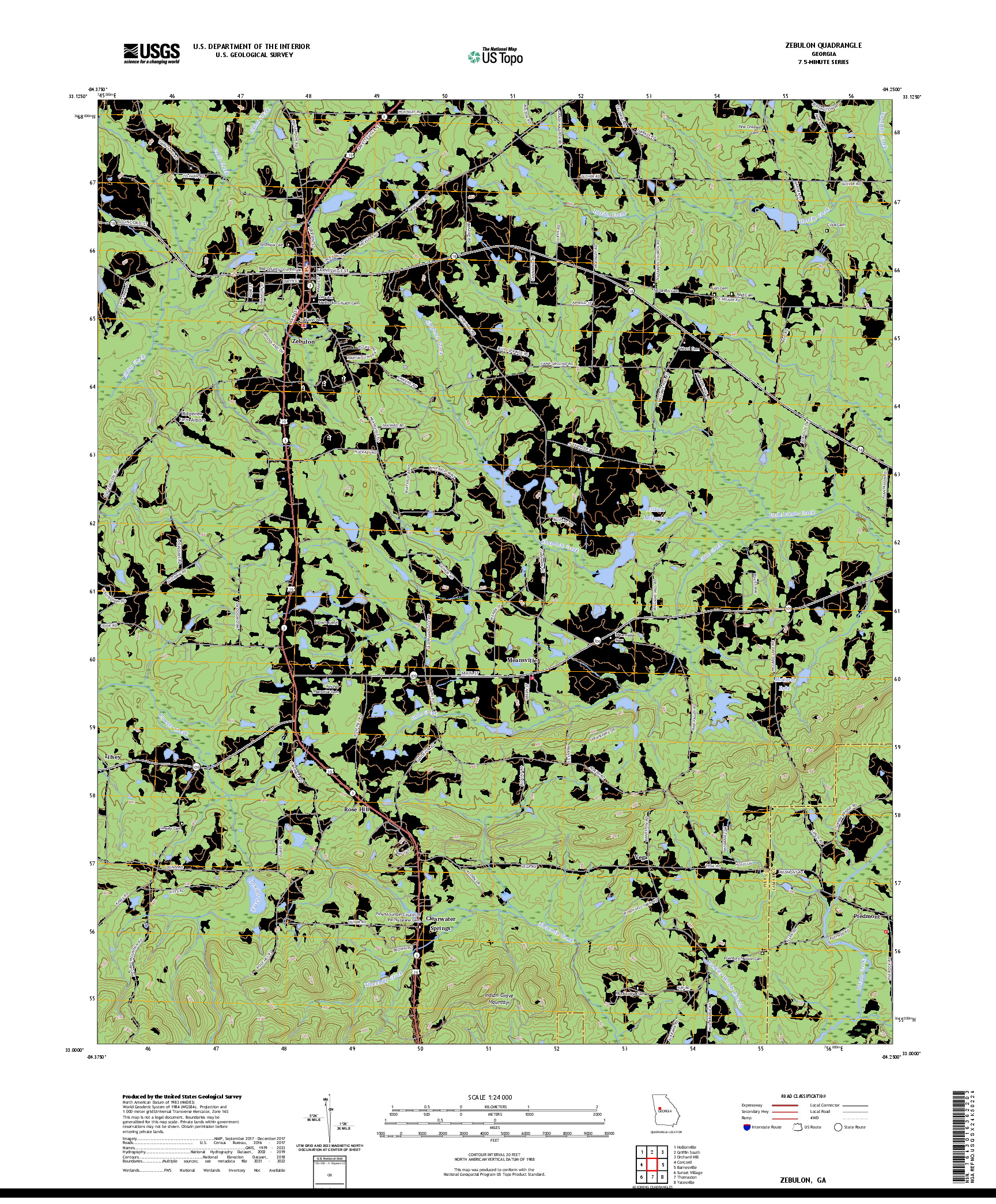 US TOPO 7.5-MINUTE MAP FOR ZEBULON, GA
