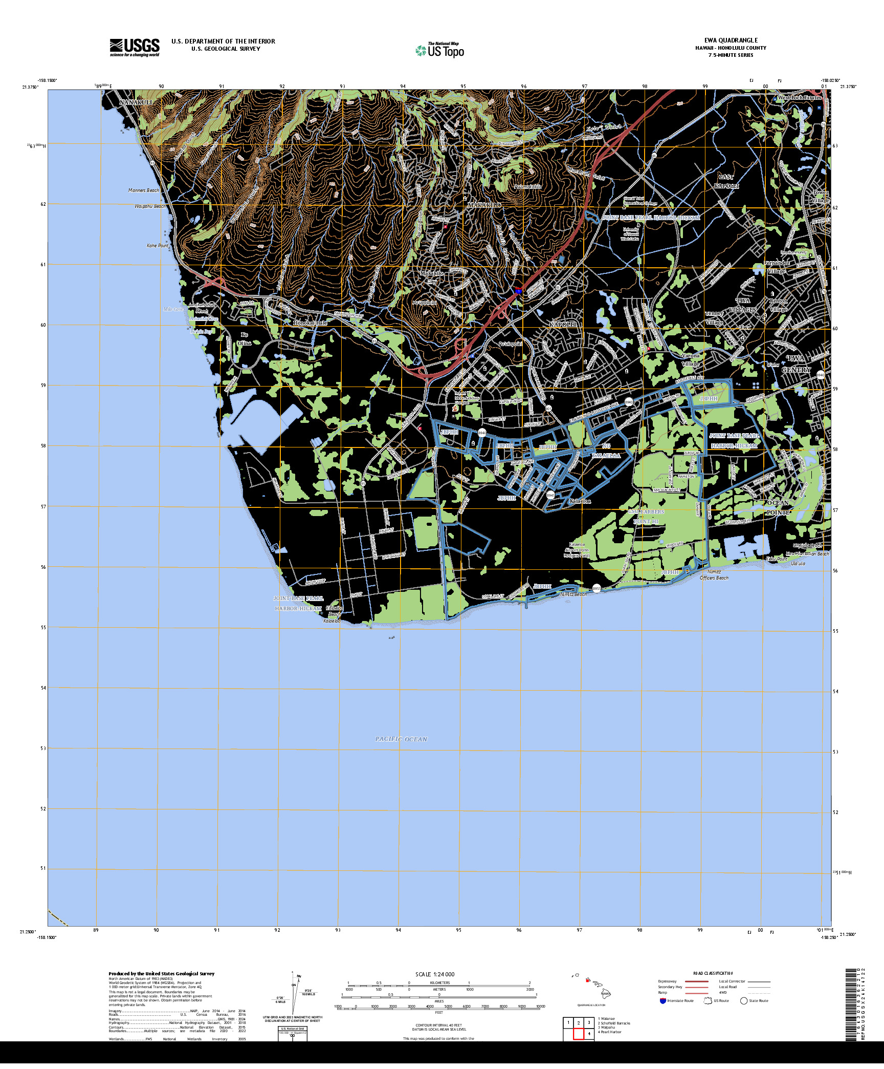 US TOPO 7.5-MINUTE MAP FOR EWA, HI