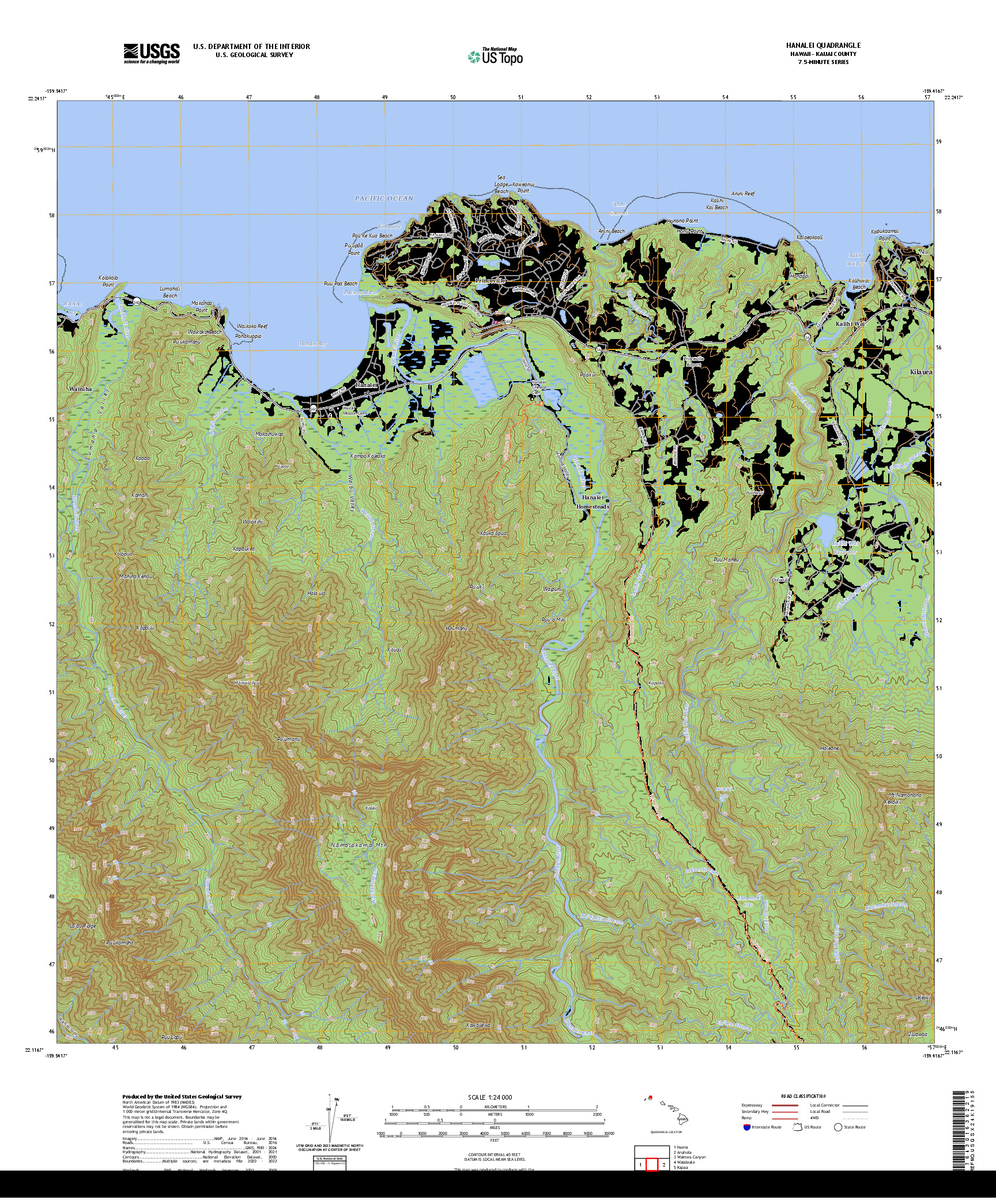 US TOPO 7.5-MINUTE MAP FOR HANALEI, HI