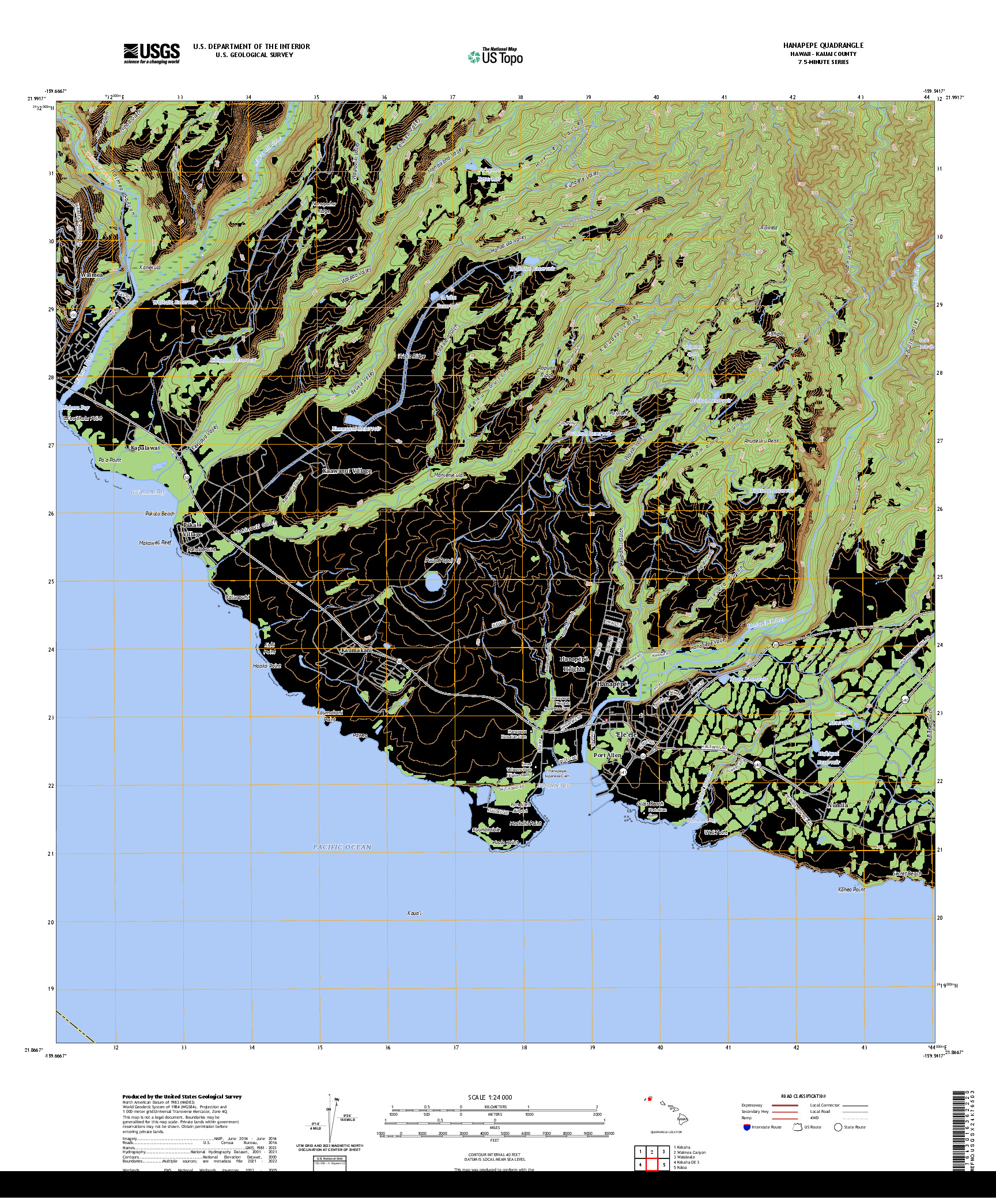 US TOPO 7.5-MINUTE MAP FOR HANAPEPE, HI