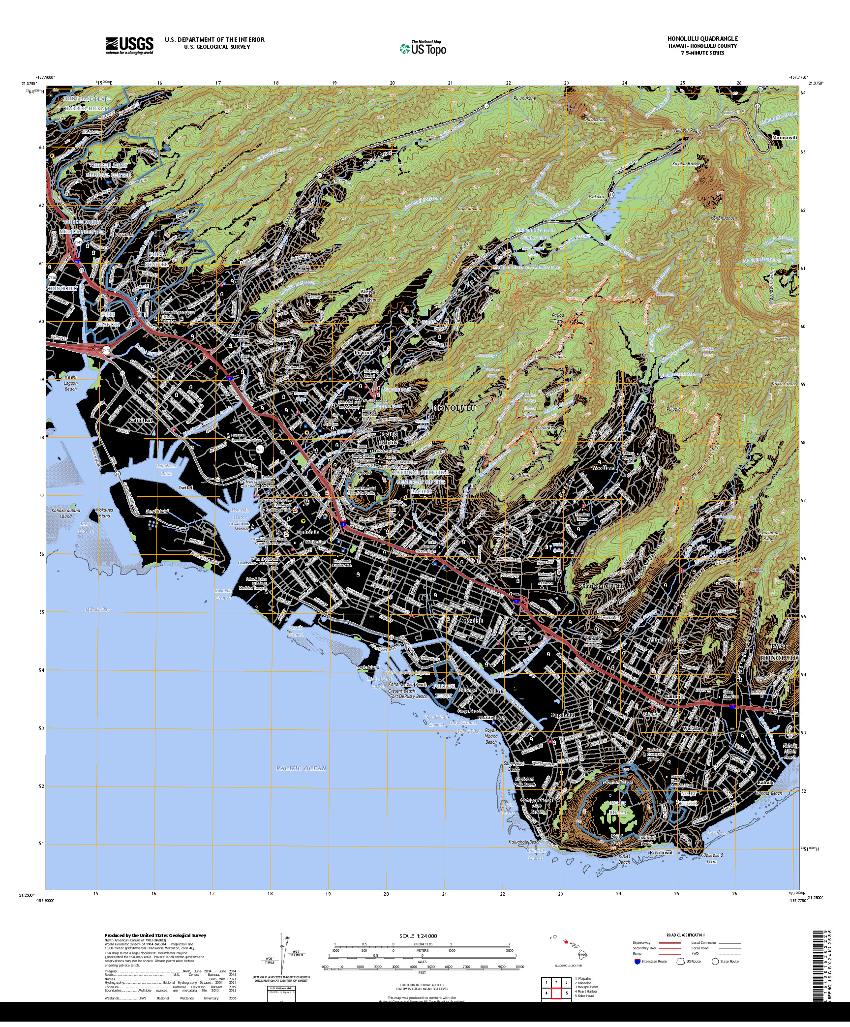 US TOPO 7.5-MINUTE MAP FOR HONOLULU, HI