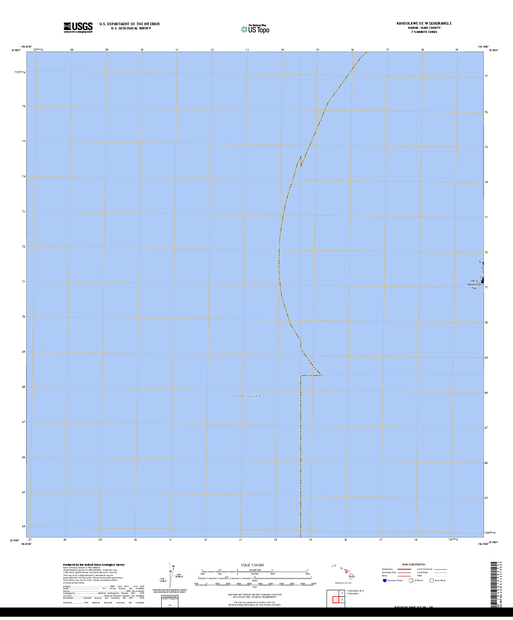 US TOPO 7.5-MINUTE MAP FOR KAHOOLAWE OE W, HI