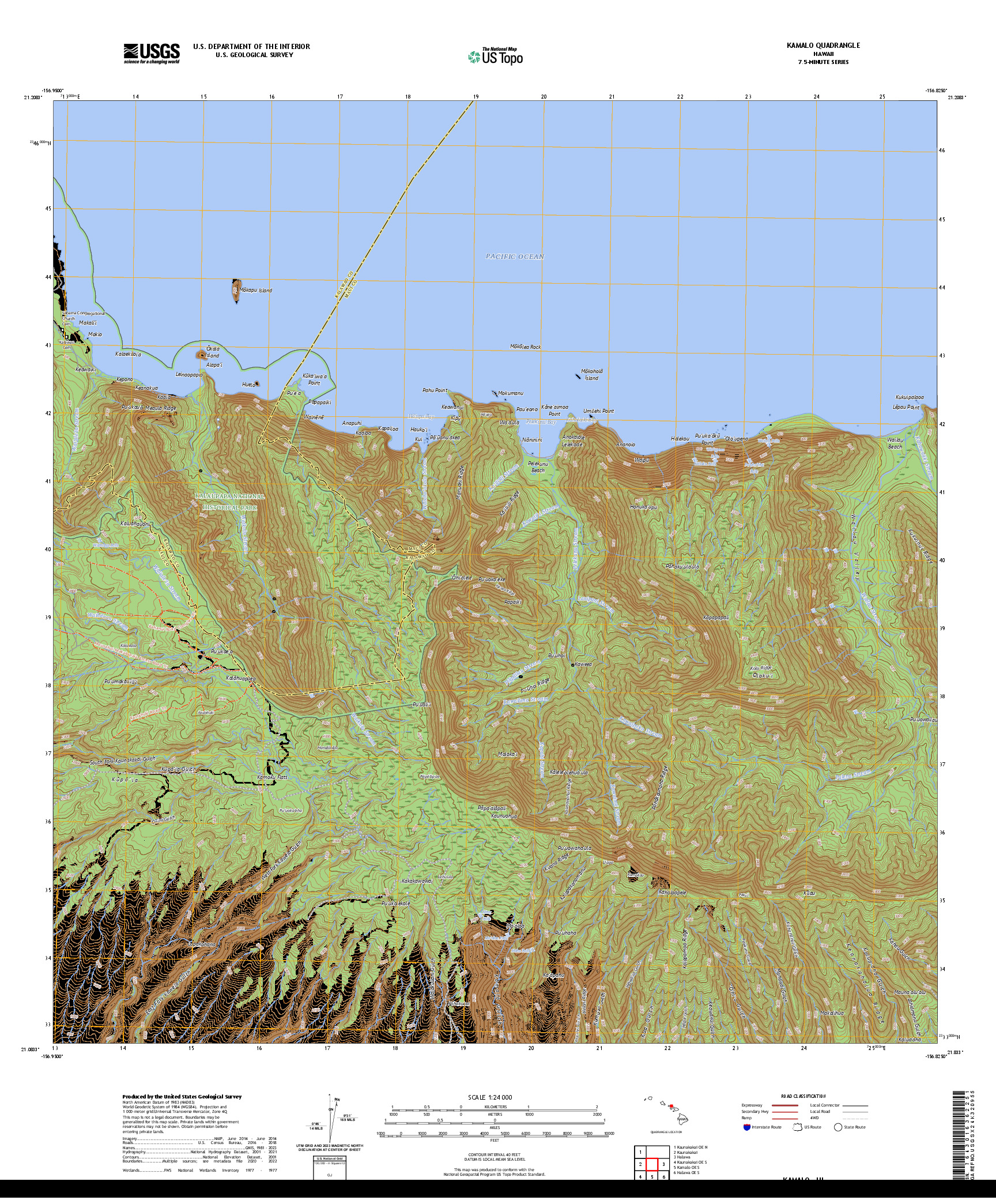 US TOPO 7.5-MINUTE MAP FOR KAMALO, HI