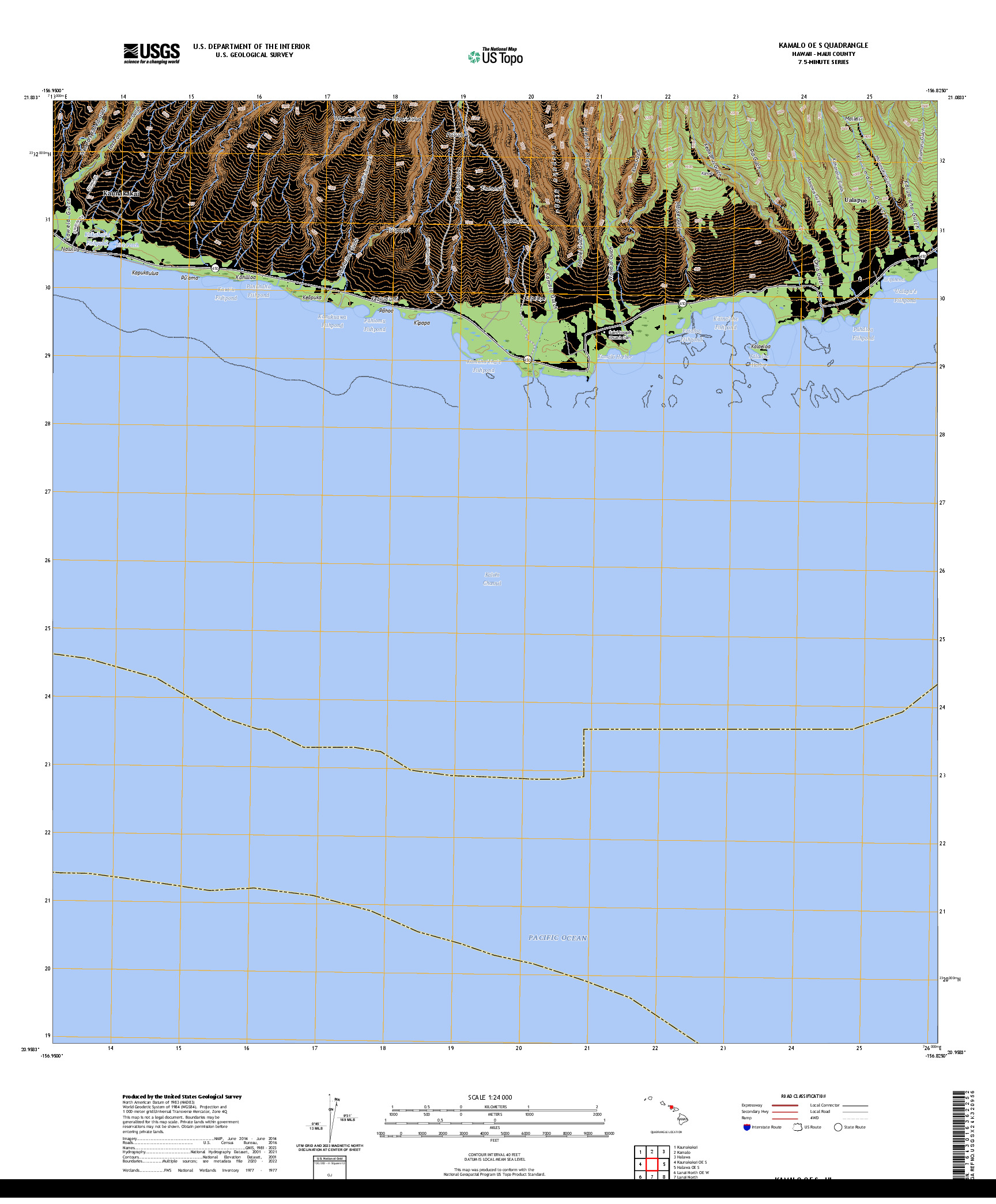 US TOPO 7.5-MINUTE MAP FOR KAMALO OE S, HI