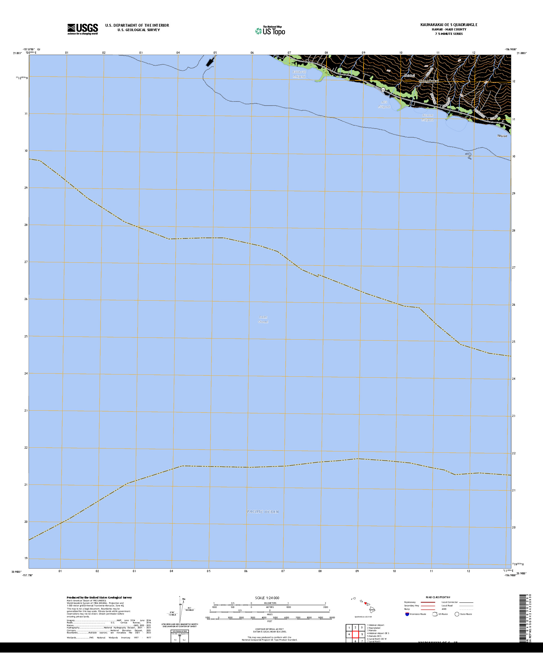US TOPO 7.5-MINUTE MAP FOR KAUNAKAKAI OE S, HI