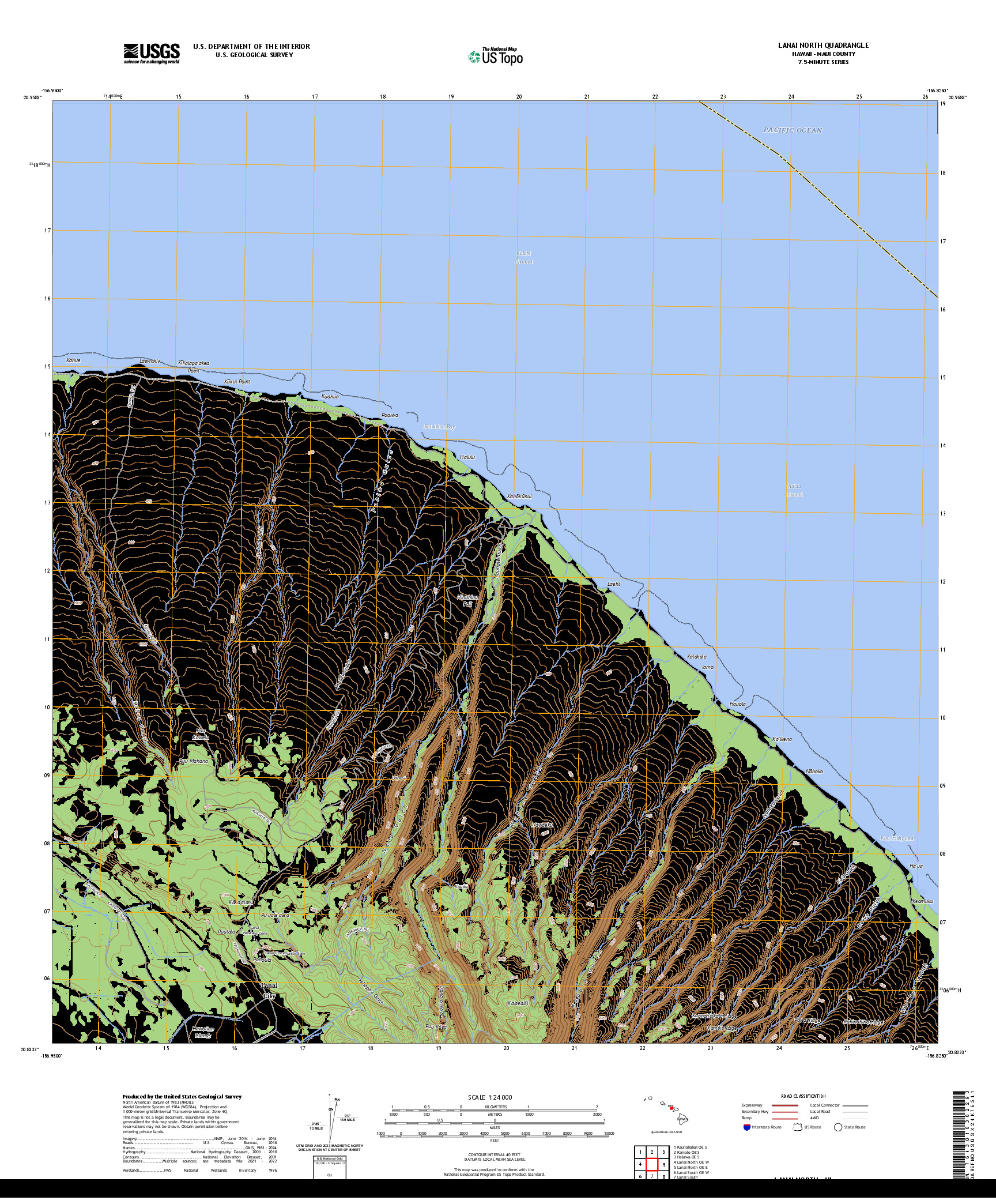 US TOPO 7.5-MINUTE MAP FOR LANAI NORTH, HI