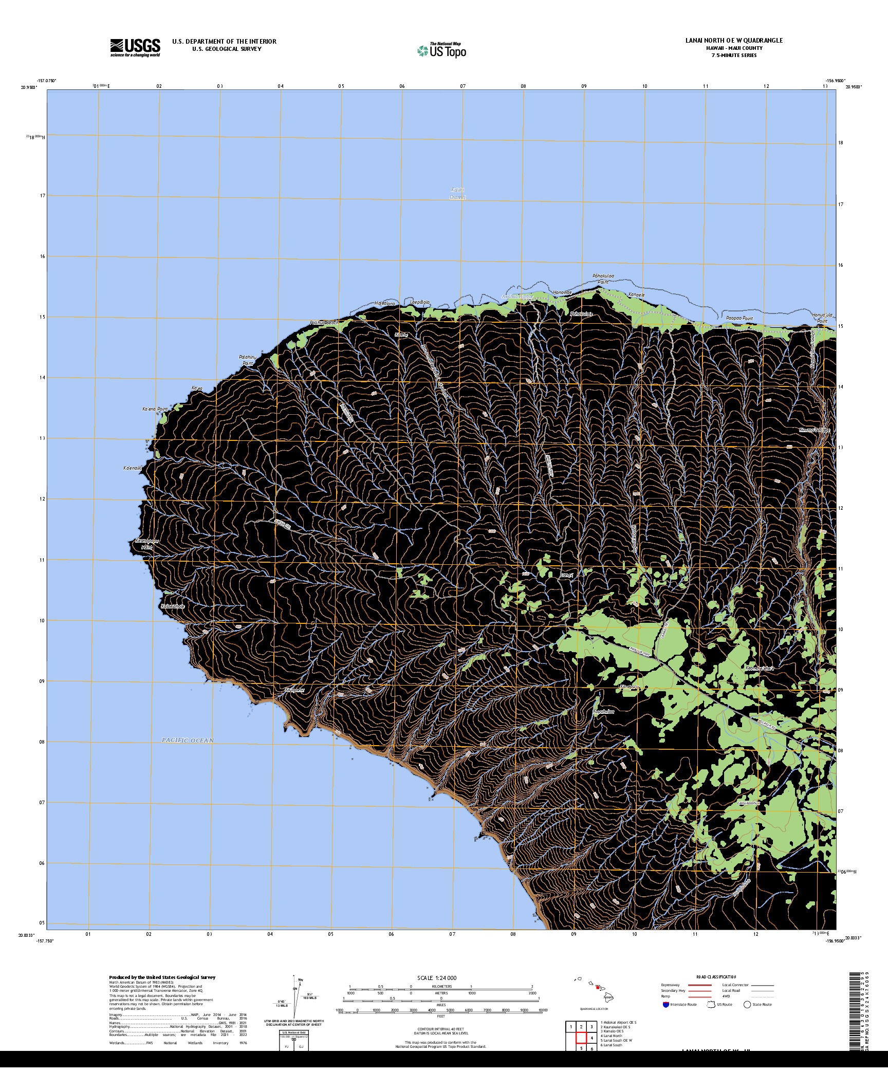 US TOPO 7.5-MINUTE MAP FOR LANAI NORTH OE W, HI