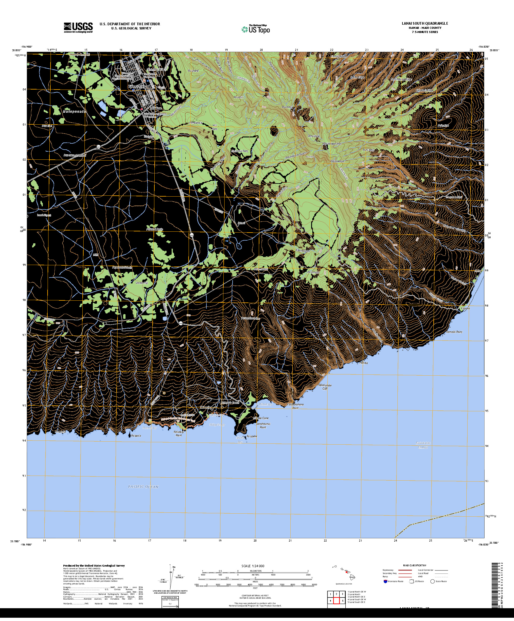 US TOPO 7.5-MINUTE MAP FOR LANAI SOUTH, HI
