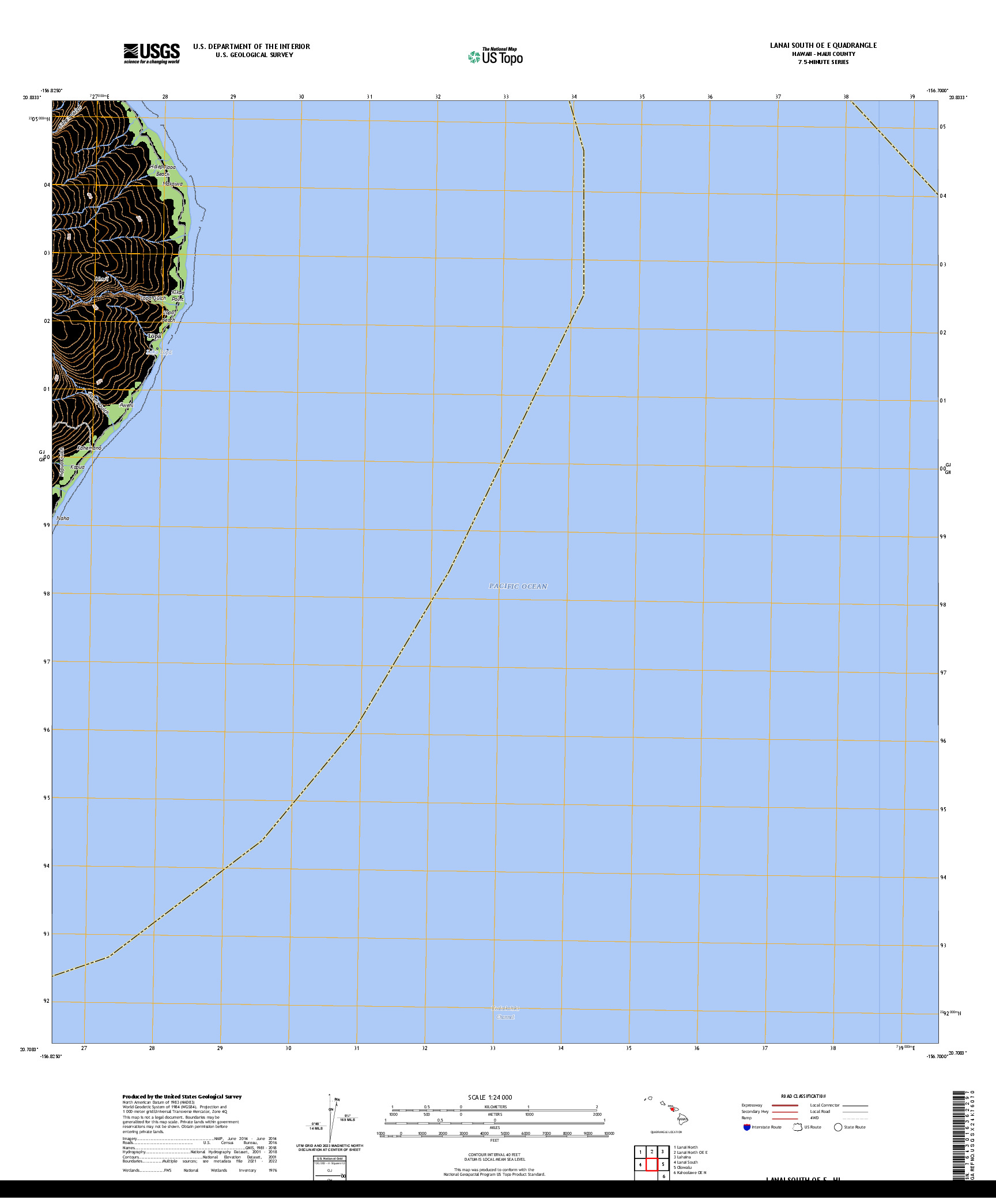 US TOPO 7.5-MINUTE MAP FOR LANAI SOUTH OE E, HI