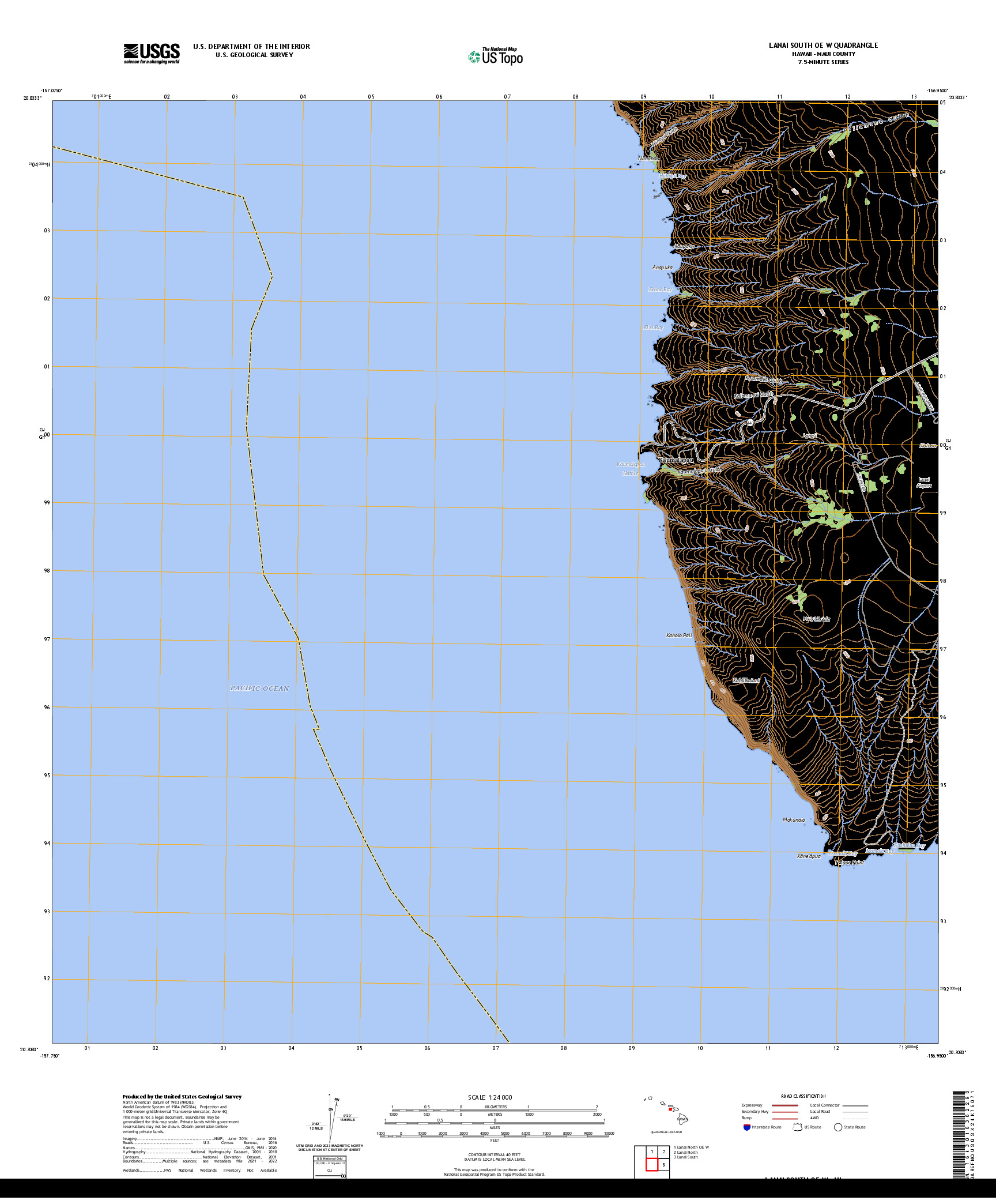 US TOPO 7.5-MINUTE MAP FOR LANAI SOUTH OE W, HI
