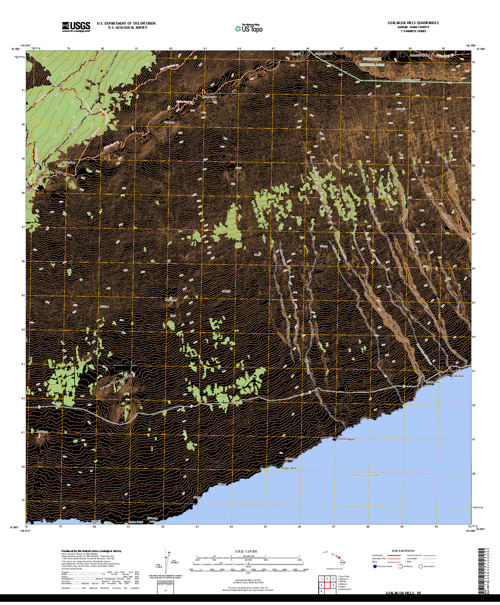 US TOPO 7.5-MINUTE MAP FOR LUALAILUA HILLS, HI