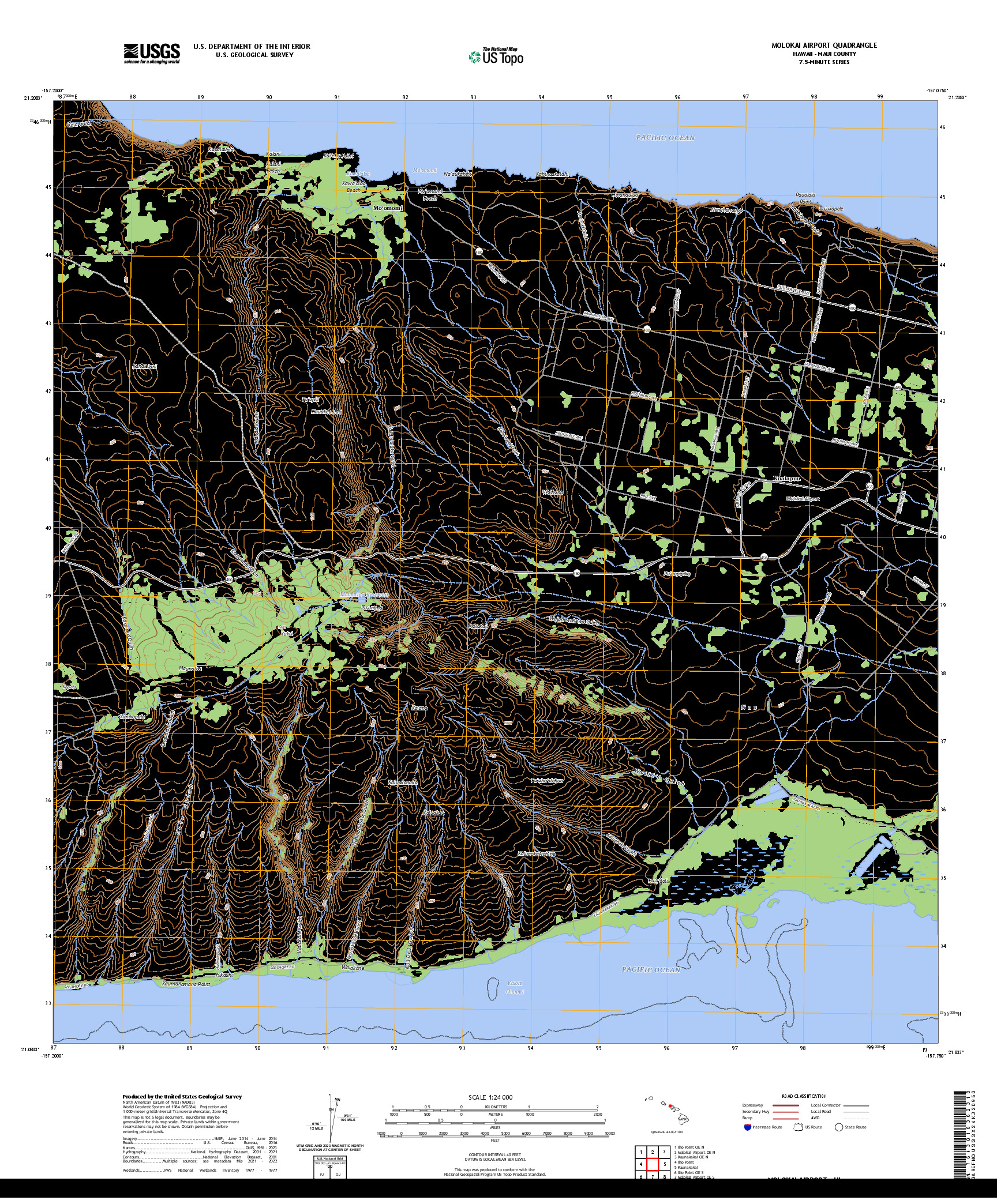 US TOPO 7.5-MINUTE MAP FOR MOLOKAI AIRPORT, HI